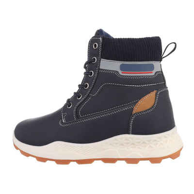 Ital-Design Herren High-Top Freizeit Stiefelette Flach Freizeitschuhe in Dunkelblau