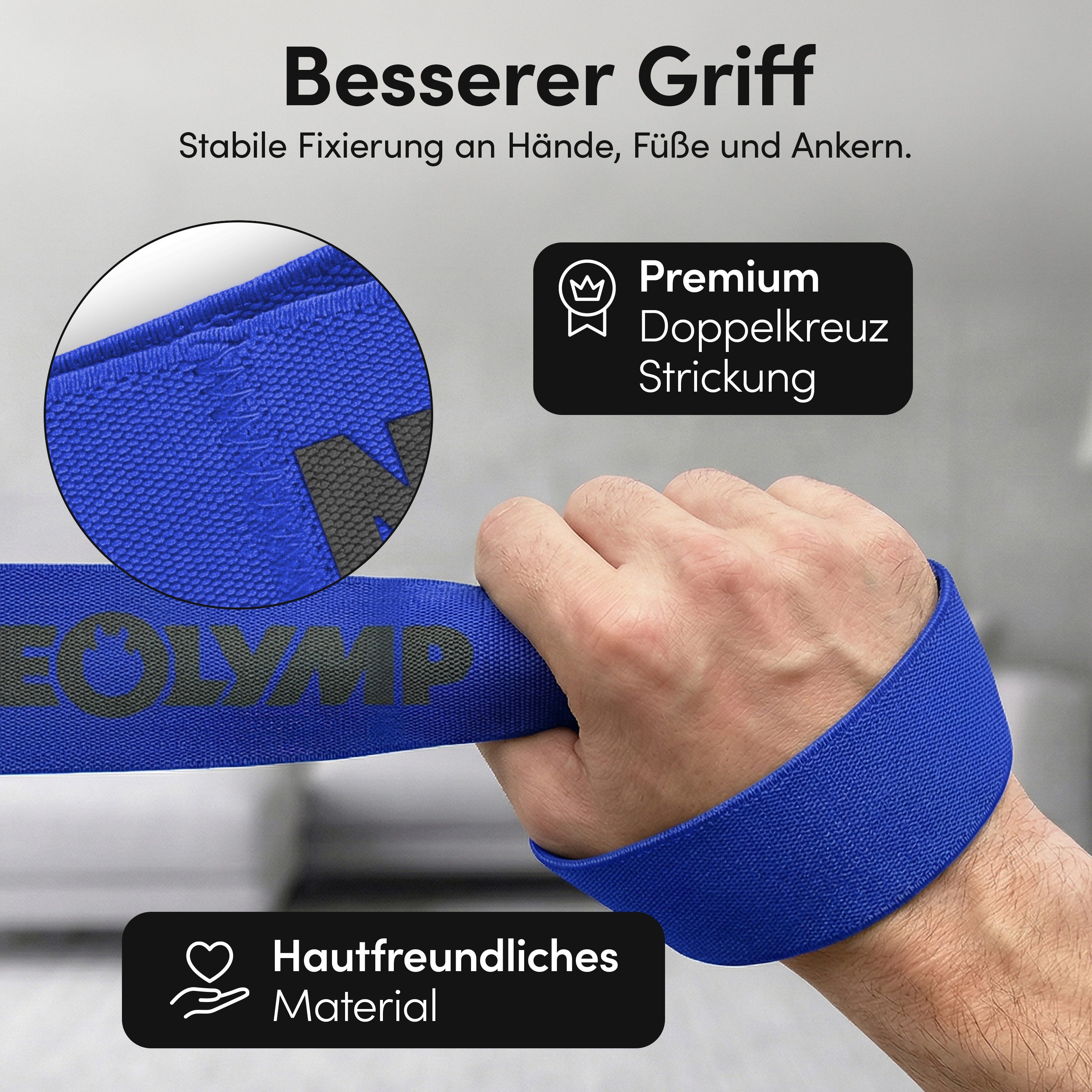 NEOLYMP Trainingsband Widerstandsband aus Stoff mit Schlaufen – Fitnessband mit Griff, waschbares Stoffmaterial & hautfreundliche Oberfläche