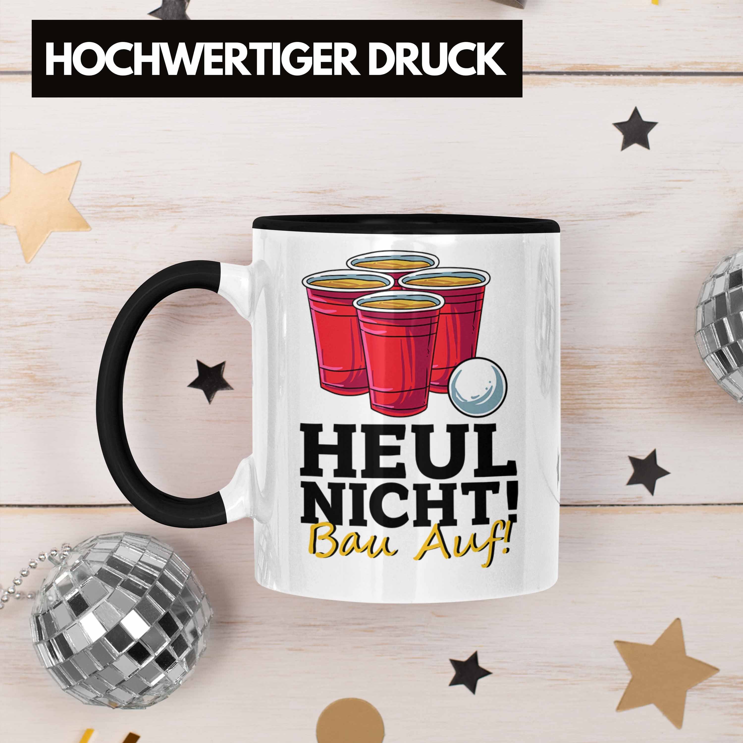 Trendation Tasse Lustige Tasse Bierpong Schwarz für Beer Pong Fans Bau "Heul Auf" Nicht