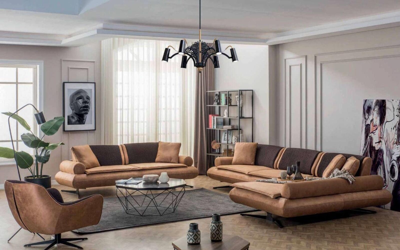 Braun Sitzer Teile Sitz, Kunstleder 3 Wohnzimmer Luxus JVmoebel 1 Sofas Sofa Sofa Zweisitzer