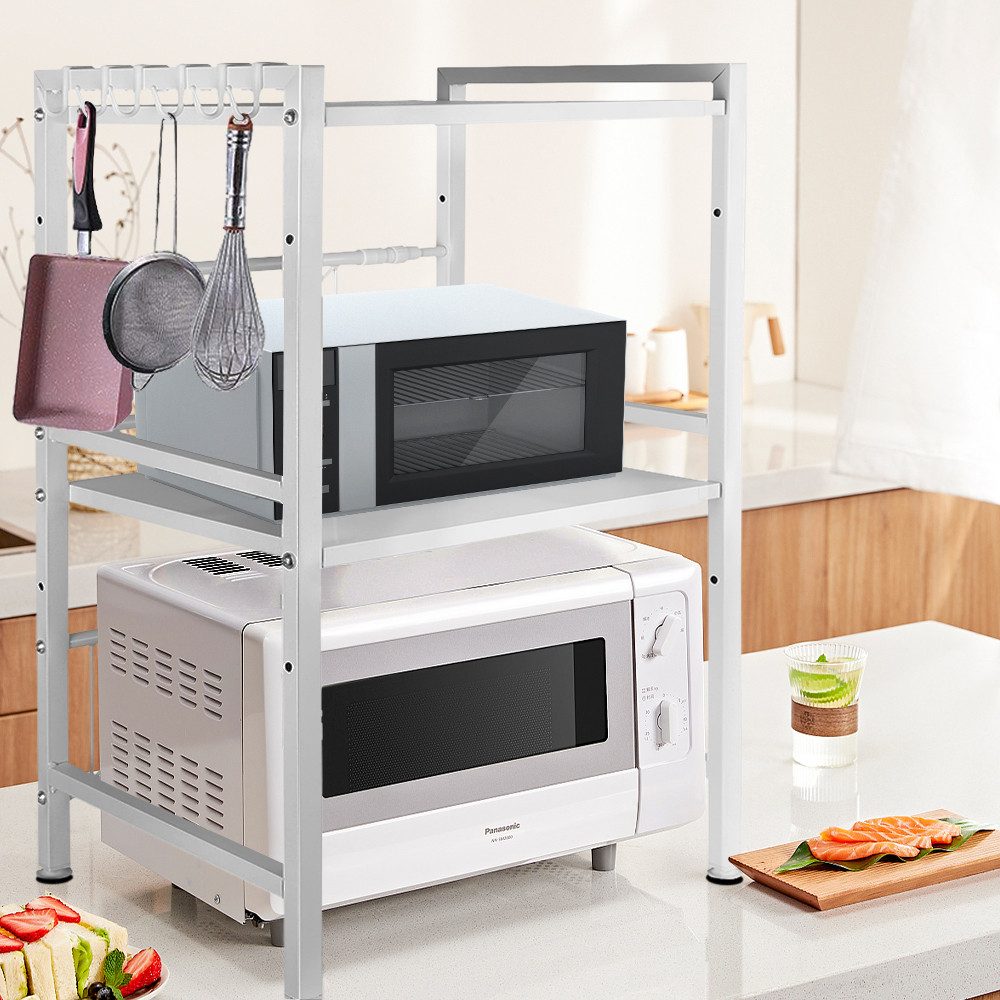 JEOBEST Regalelement Küchenregal Mikrowellenregal 3-Stufig, Erweiterbares Mikrowellen Regal, mit 6 Haken für Arbeitsplatte,Bäckereiregale,Küchenorganizer – Bild 3 von 5