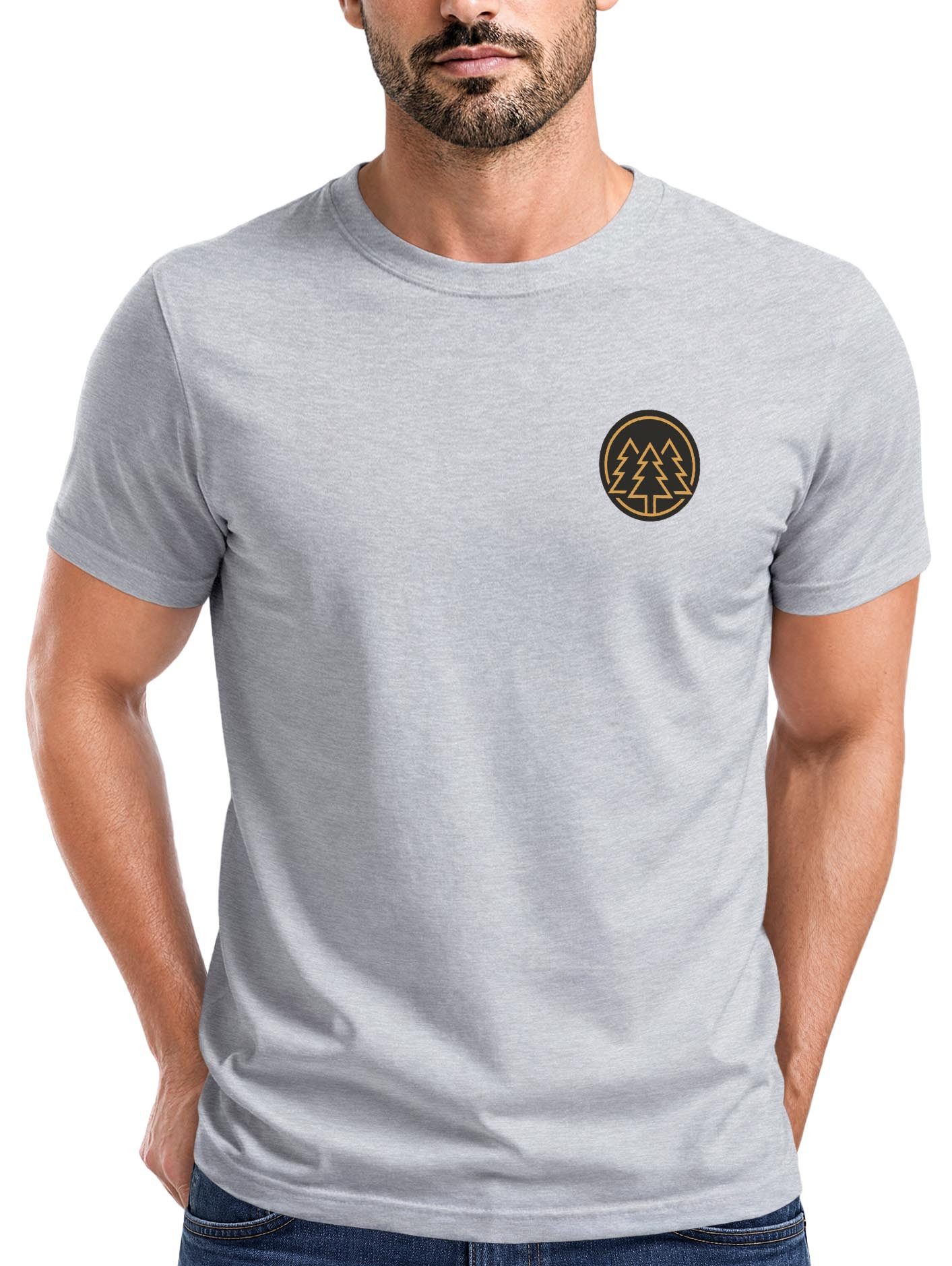 Print-Shirt Herren T-Shirt Print Logo Wald Bäume Outdoor Wandern Motiv Fashion