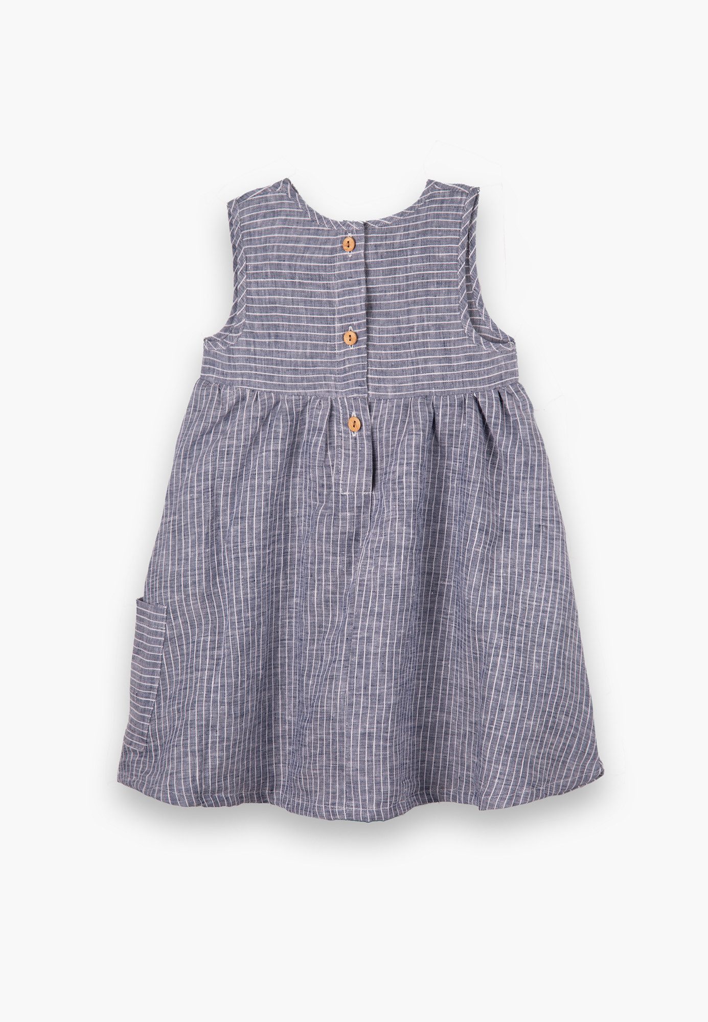 PURE PURE by Bauer Trägerkleid Feines gestreiftes Leinen Kids-Kleid hinten Knopfleiste