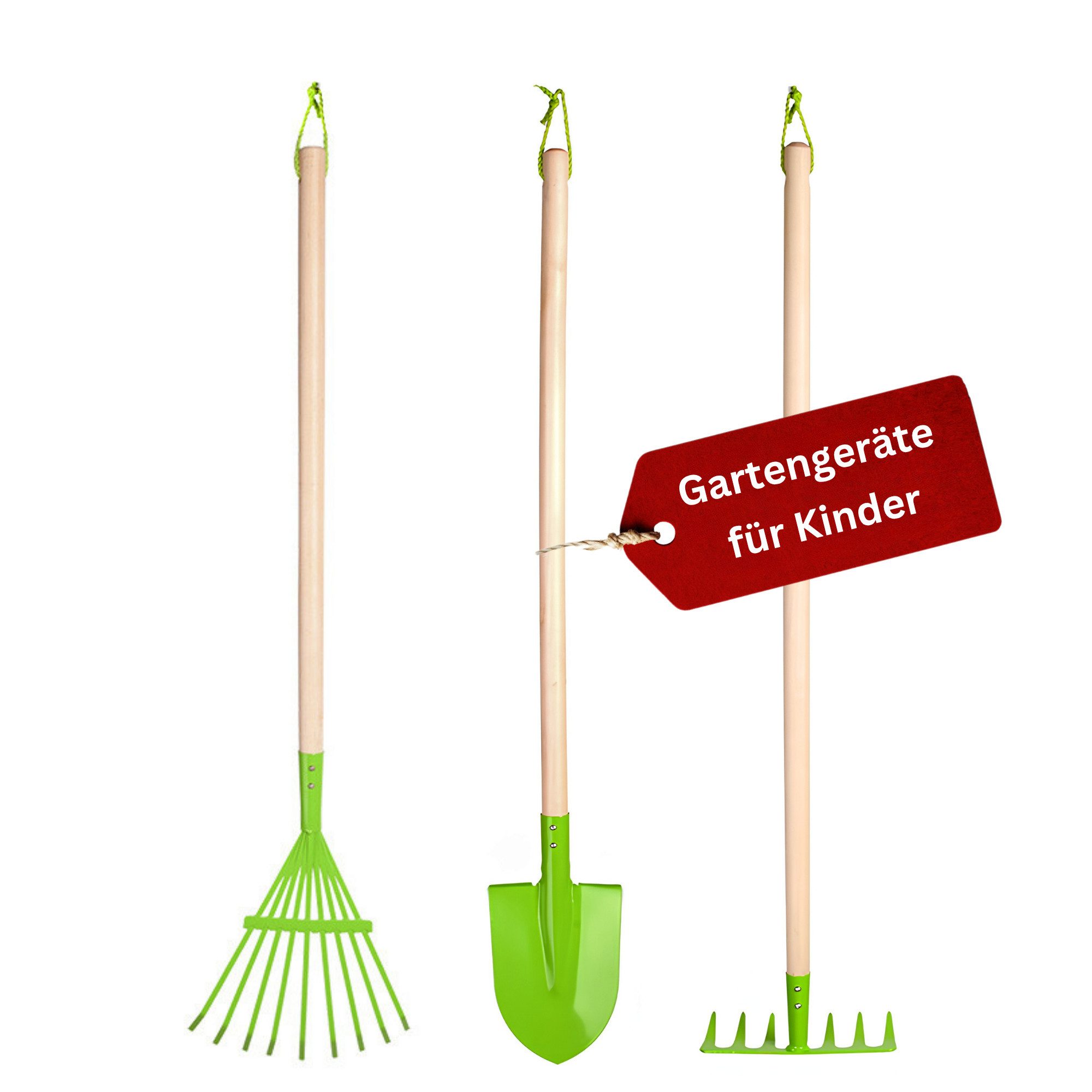 Eli Spielzeug-Gartenset Gartenwerkzeug Kinder inkl. Spaten - Rechen und Harke, (Kinderwerkzeug - Outdoor, - Geschenke für Jungen und Mädchen - Spielgeräte Garten), Pappelholz - Eisen