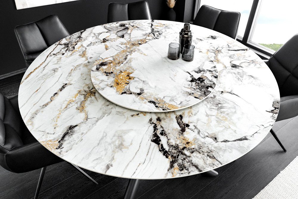 riess-ambiente Esstisch SPIN 150cm weiß/grau/gold - Keramik, Aurora Oro, abnehmbare Drehplatte (Einzelartikel, 1-St), runde Platte im Stein-Stil mit 360° Lazy S – Bild 5 von 5