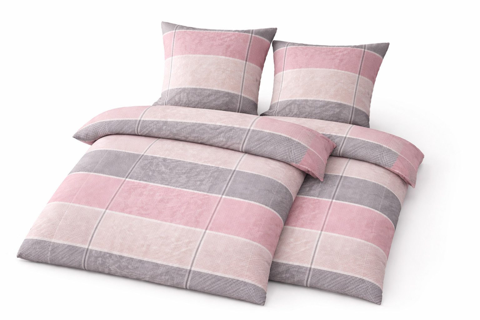 soma Bettwäsche Bettwäsche Set 4-tlg. 2x 135x200 cm + 2x 80x80 cm rosa gestreift, Microfaser Seersucker, 4 teilig, Ideal für Frühling Sommer Reißverschluss absolut bügelfrei ganzjährig