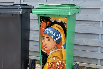 MuchoWow Wandsticker Mädchen mit Perlenohrring - Graffiti - Kunst (1 St), Mülleimer-aufkleber, Mülltonne, Sticker, Container, Abfalbehälter
