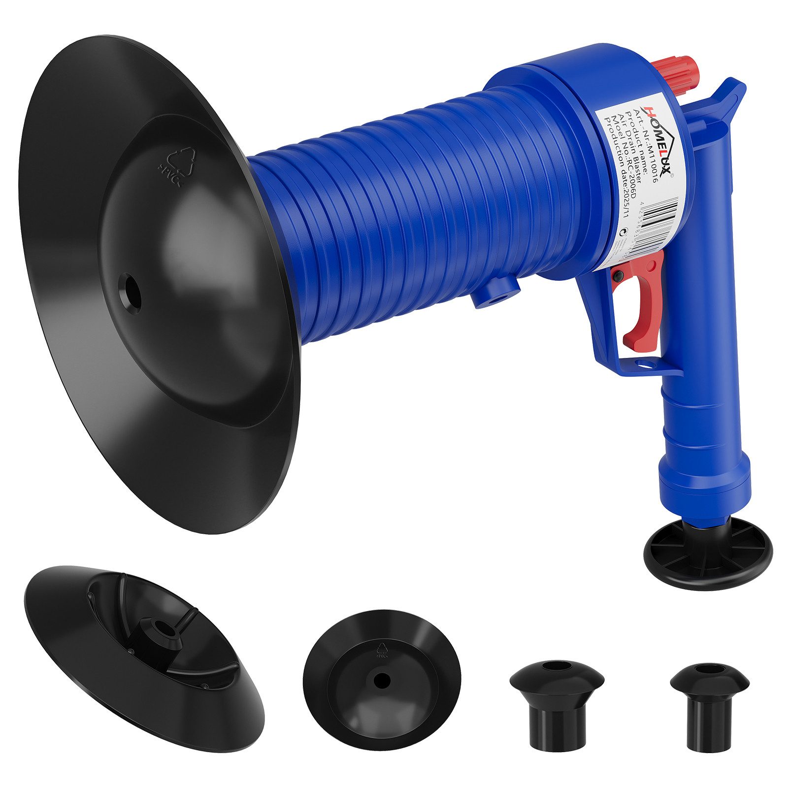 HOMELUX Reinigungs-Set Pressluft Rohrreiniger mit 4 Universal-Düsen, (Set, Einfache Bedienung), Reinigung mit Luftdruck