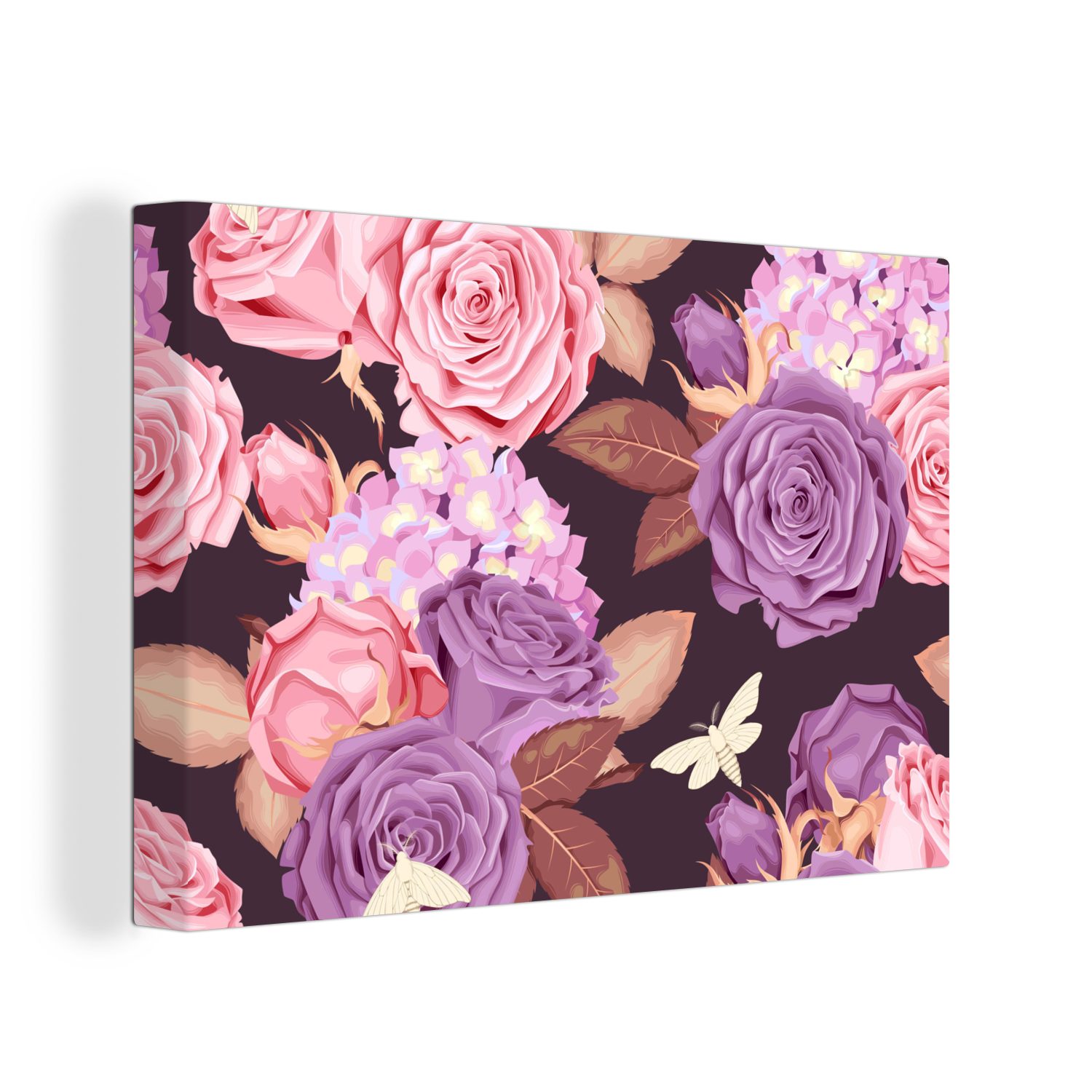 OneMillionCanvasses® Leinwandbild Blumen - Schmetterlinge - Lila - Rosa, (1 St), Wandbild Leinwandbilder, Aufhängefertig, Wanddeko, 30x20 cm