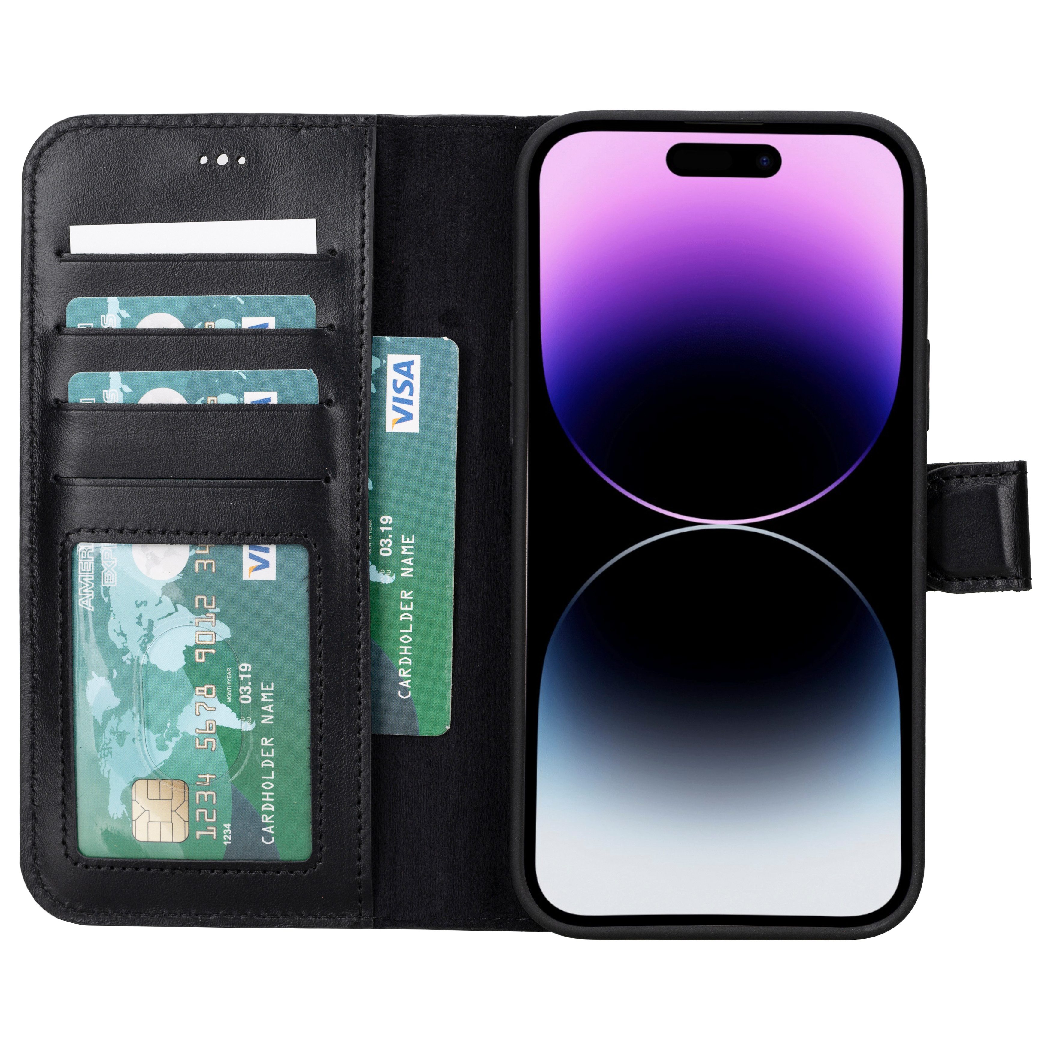 Renna Leather Handyhülle Echtleder Hülle für iPhone 14 Plus Handyhülle mit RFID Tasche