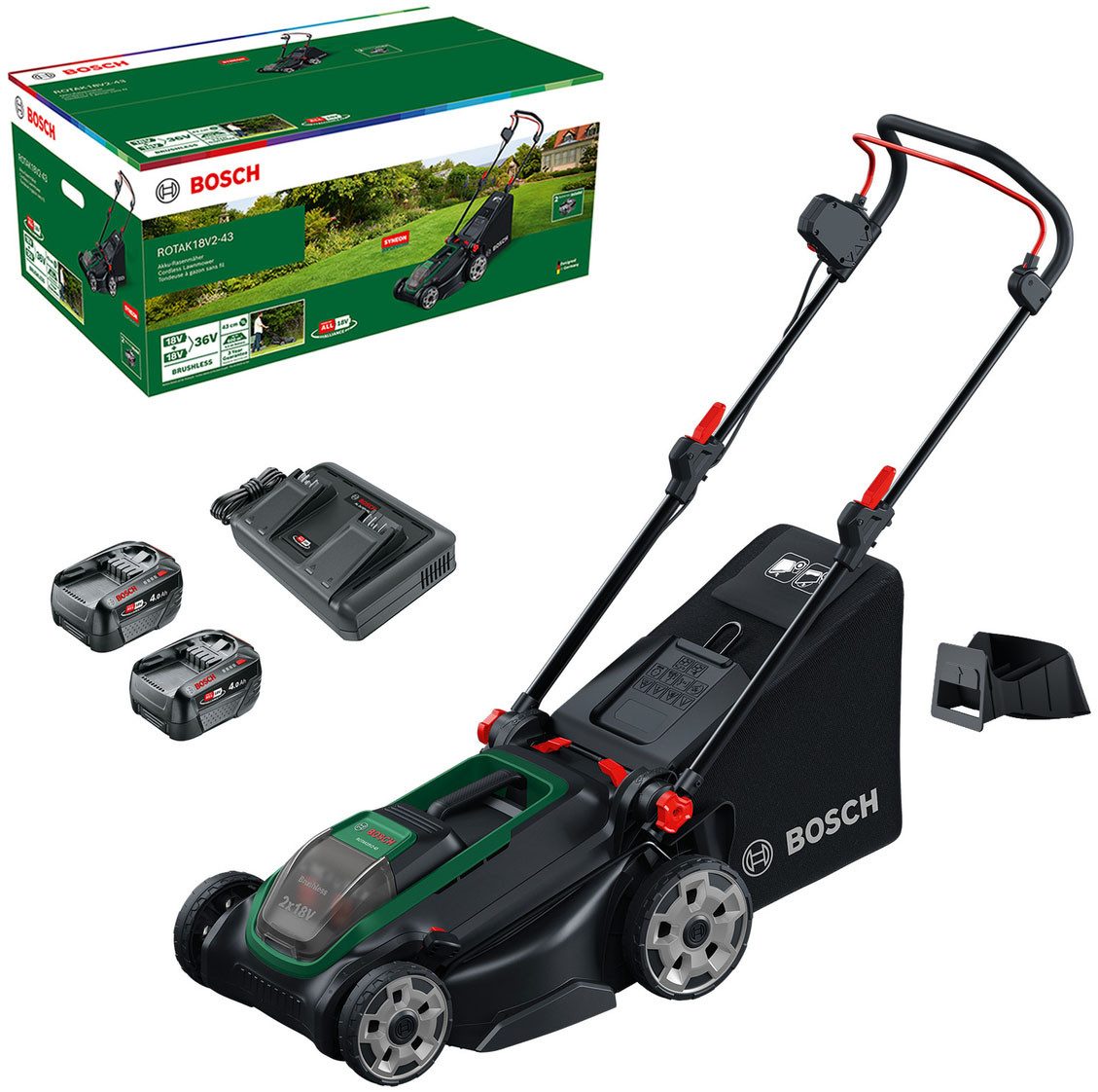 Bosch Home & Garden Akkurasenmäher Rotak 18V2-43, 43 cm Schnittbreite, (Set)