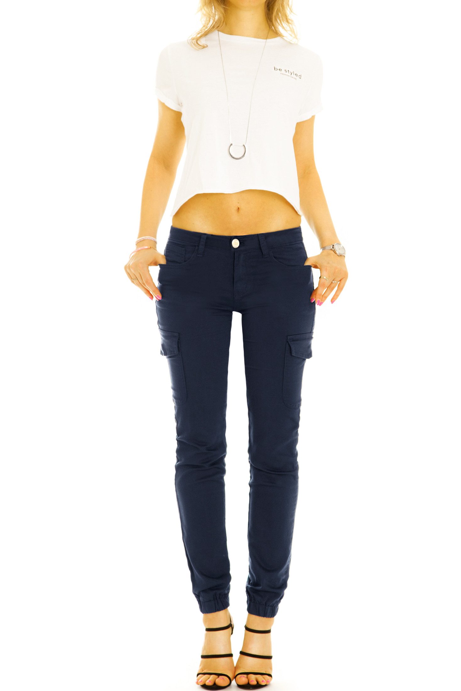 be styled Cargohose Low waist Cargohose im stretchigen Slim Fit Look - Damen - j37p in Unifarben