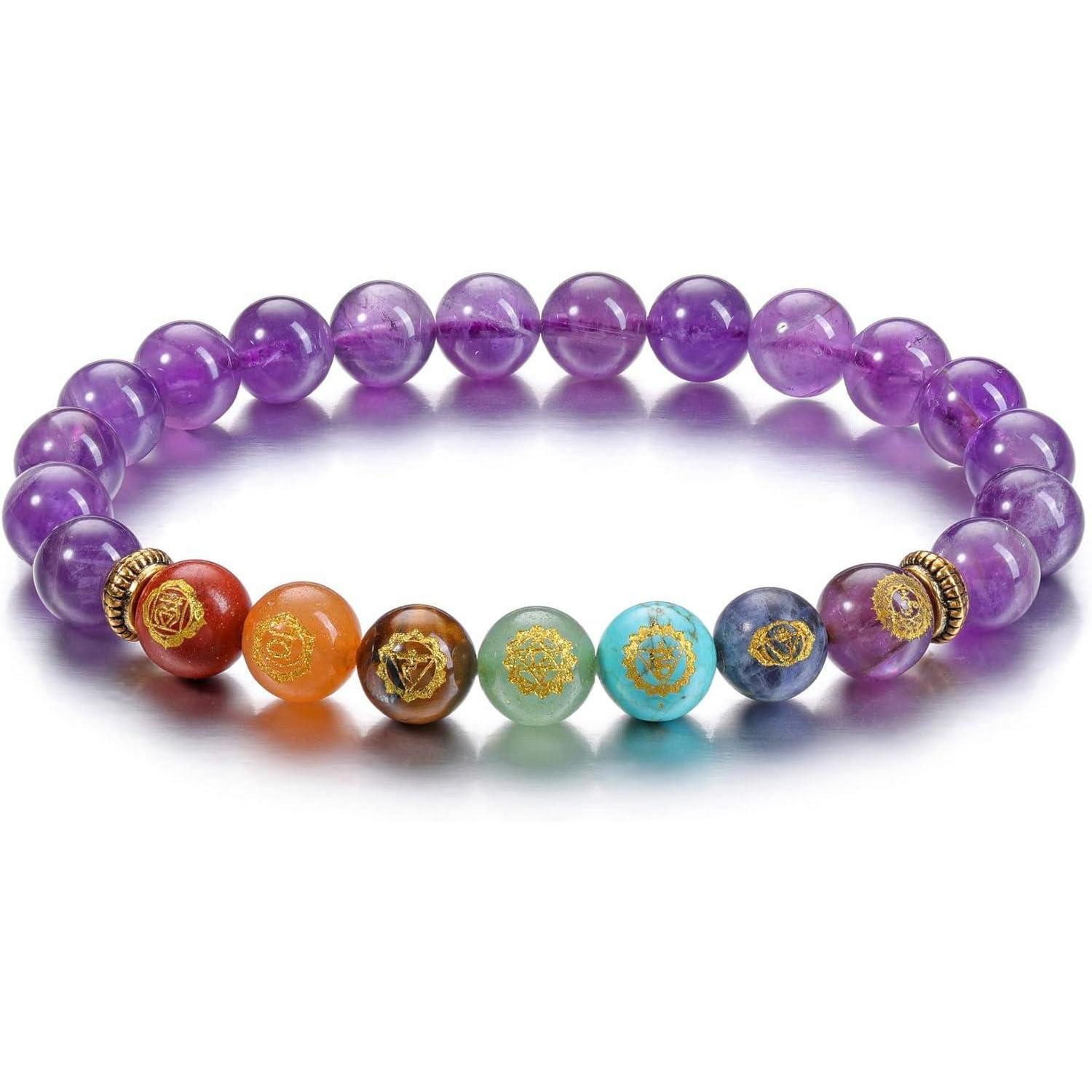 LuxusKollektion Edelstein Chakra Armband Edelstein Runen Yoga Healing Reiki Amethyst