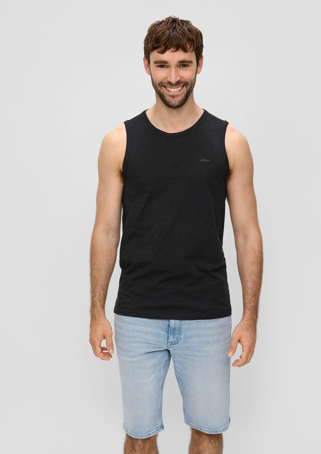 s.Oliver T-Shirt ärmelloses Shirt Flammgarn, Jersey, Logo, leger, sportlich