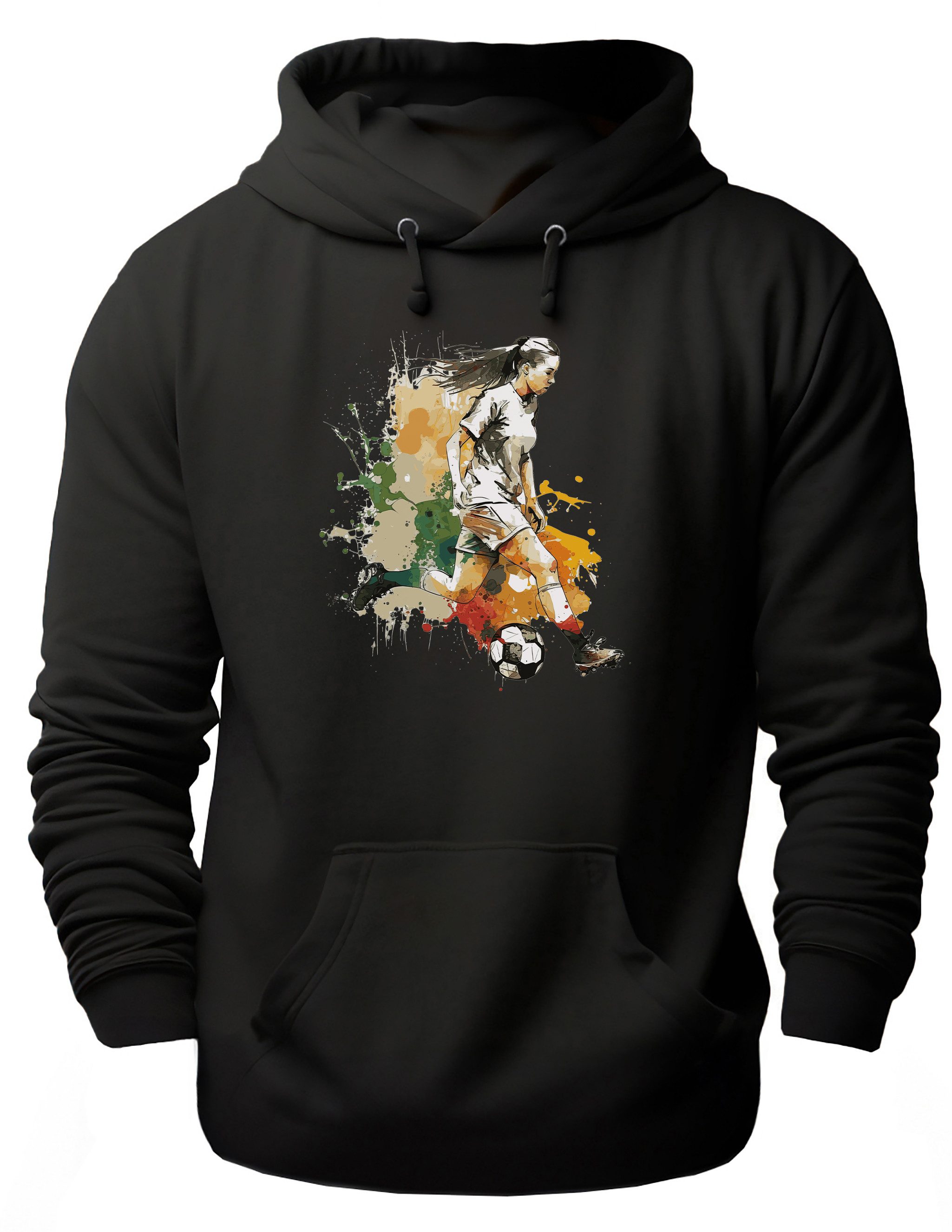 MyDesign24 Hoodie Fussball Kapuzen Pulli - Fussballerin in Ölfarbenoptik Herren und Damen Kapuzensweater i474