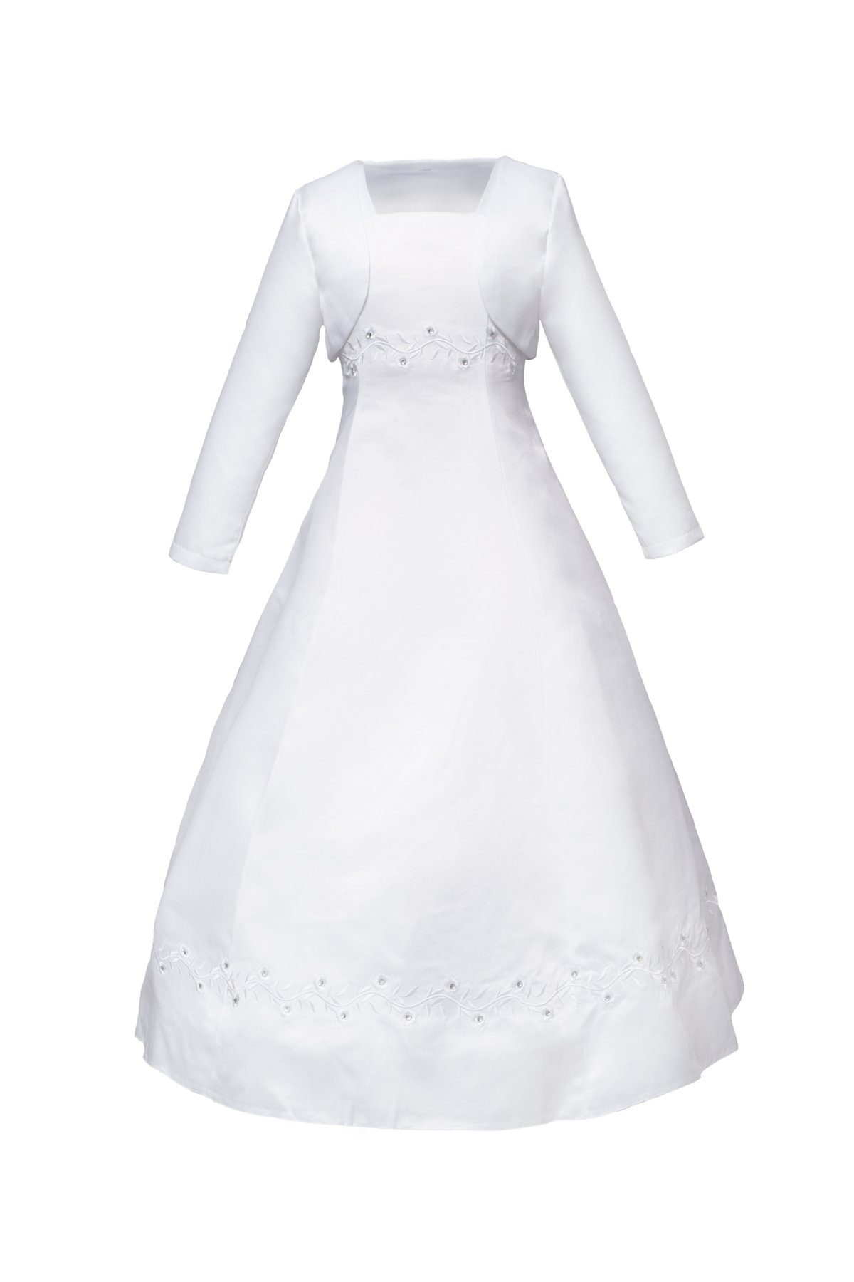 Märchenburg Satinkleid Tulpe-Kommunionkleid, Prinzessinnenkleid m. Bolero Jacke und Reifrock KOMMUNIONKLEID