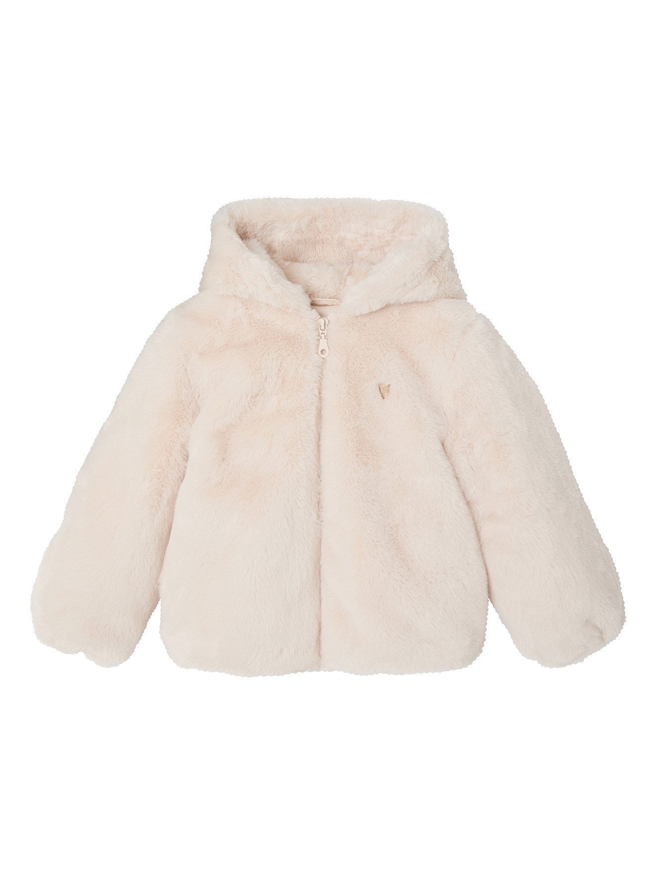vertbaudet Dufflecoat Mädchen Jacke aus Webpelz und Herz-Stickerei