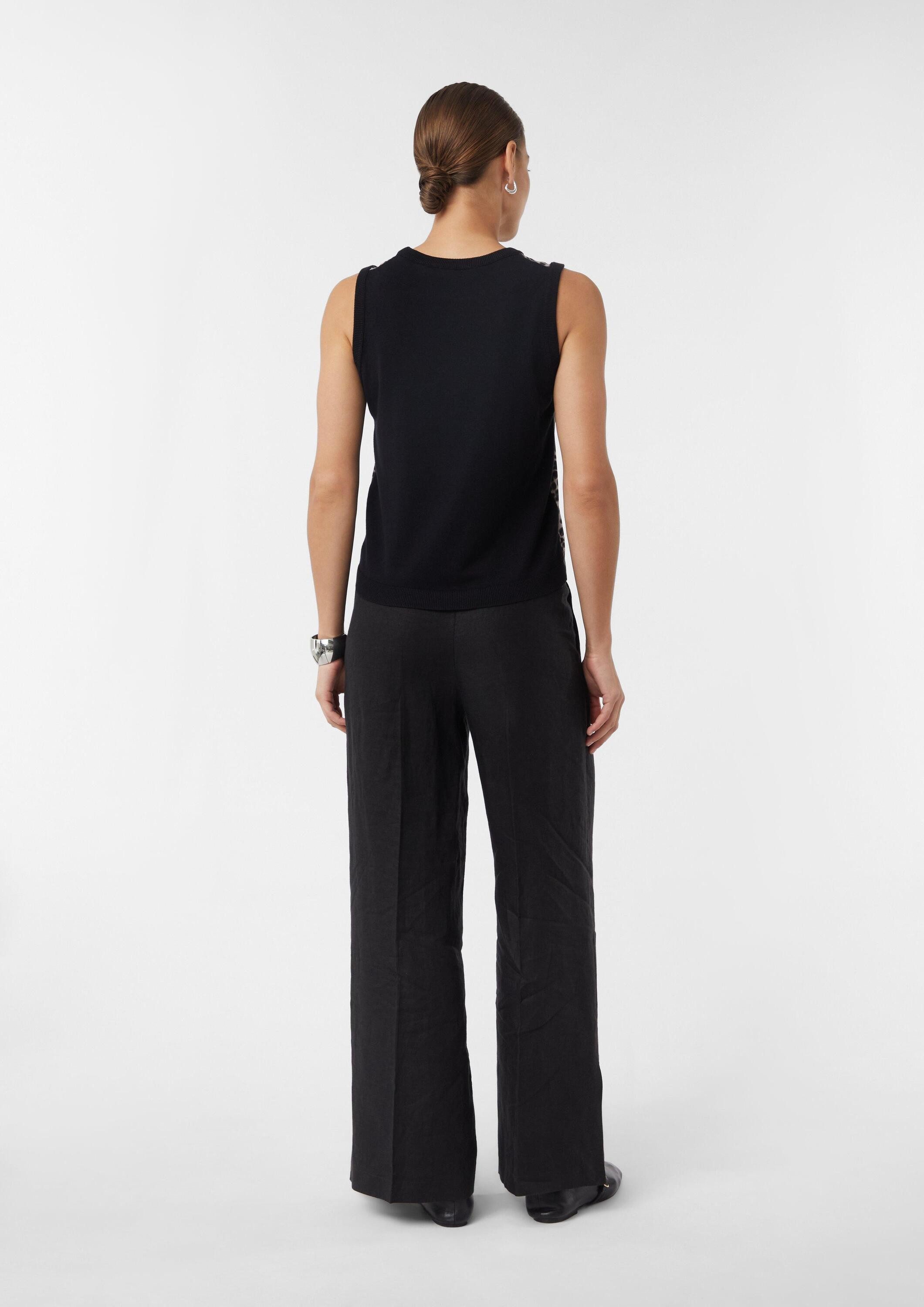 comma Rundhalspullover Strickpullunder Strick-Top im Materialmix mit Leo-Print