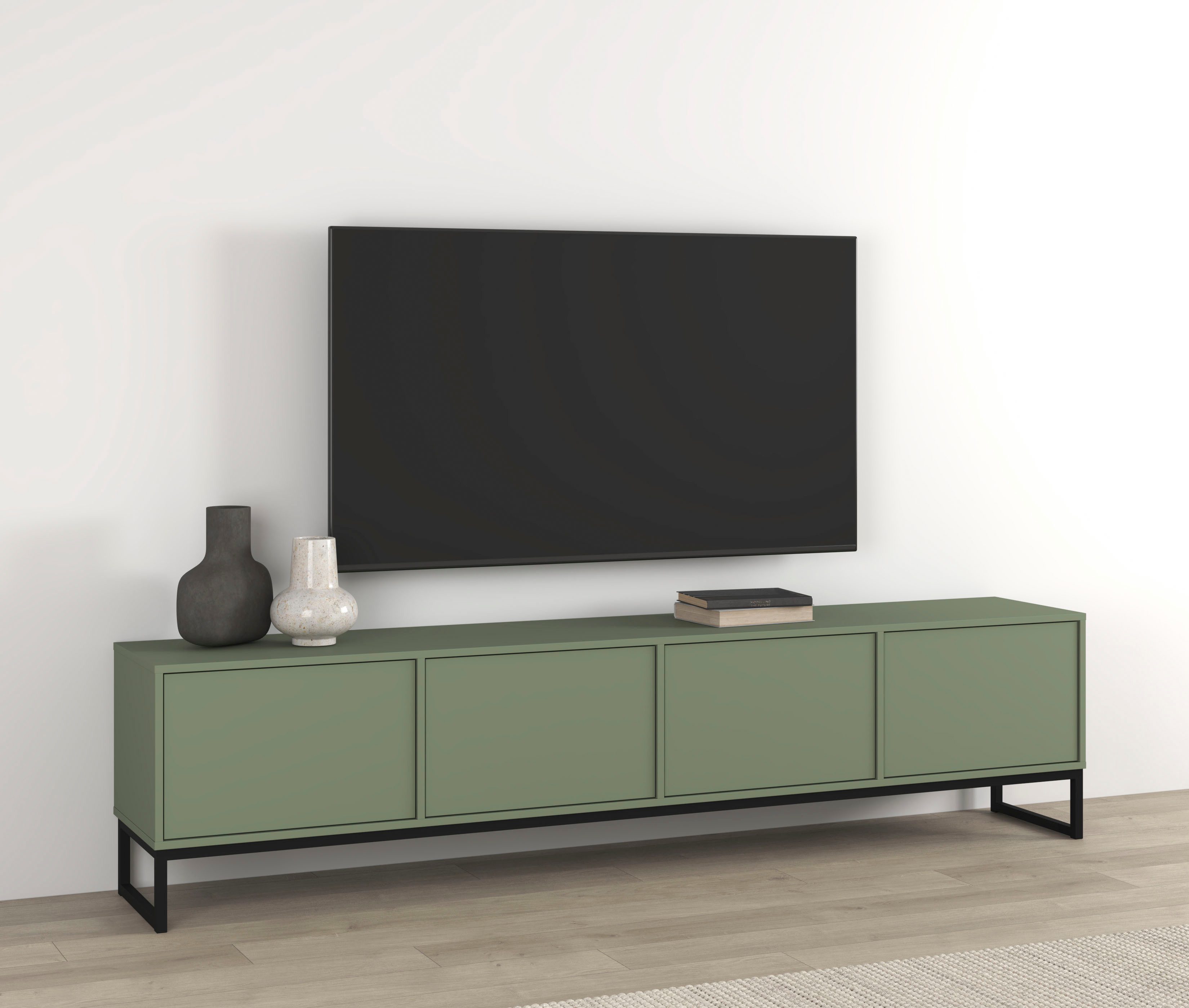 OTTO home Lowboard Loft, Breite 208,5 cm, TV-Board mit 4 Klappen, Metallkufen, TV-Kommode mit viel Stauraum, push-to-open-Funktion