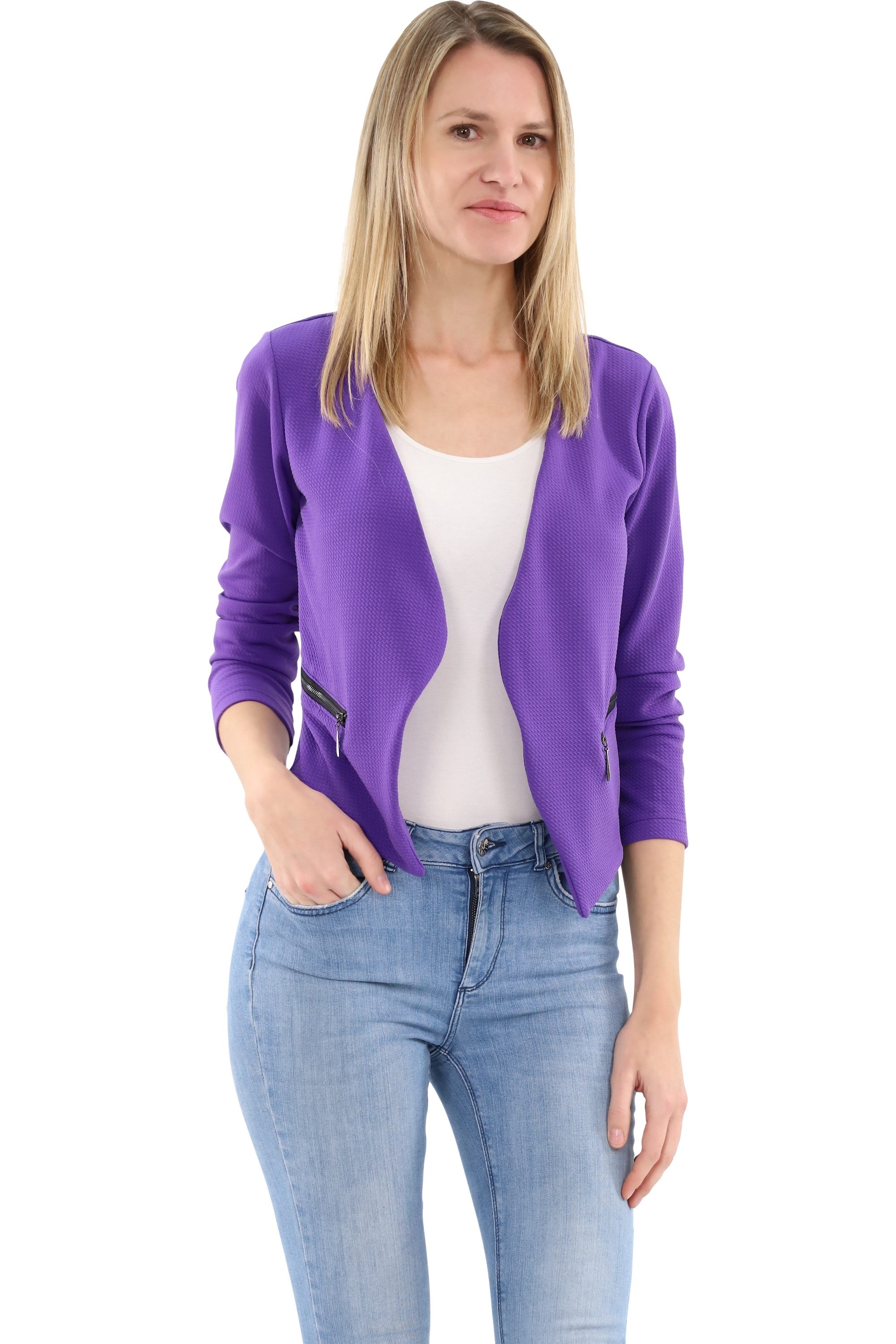 malito more than fashion Jackenblazer malito Damen Blazer ohne Kragen, Sakko im Basic Look, Kurzjacke mit Sweatblazer im Basic-Look