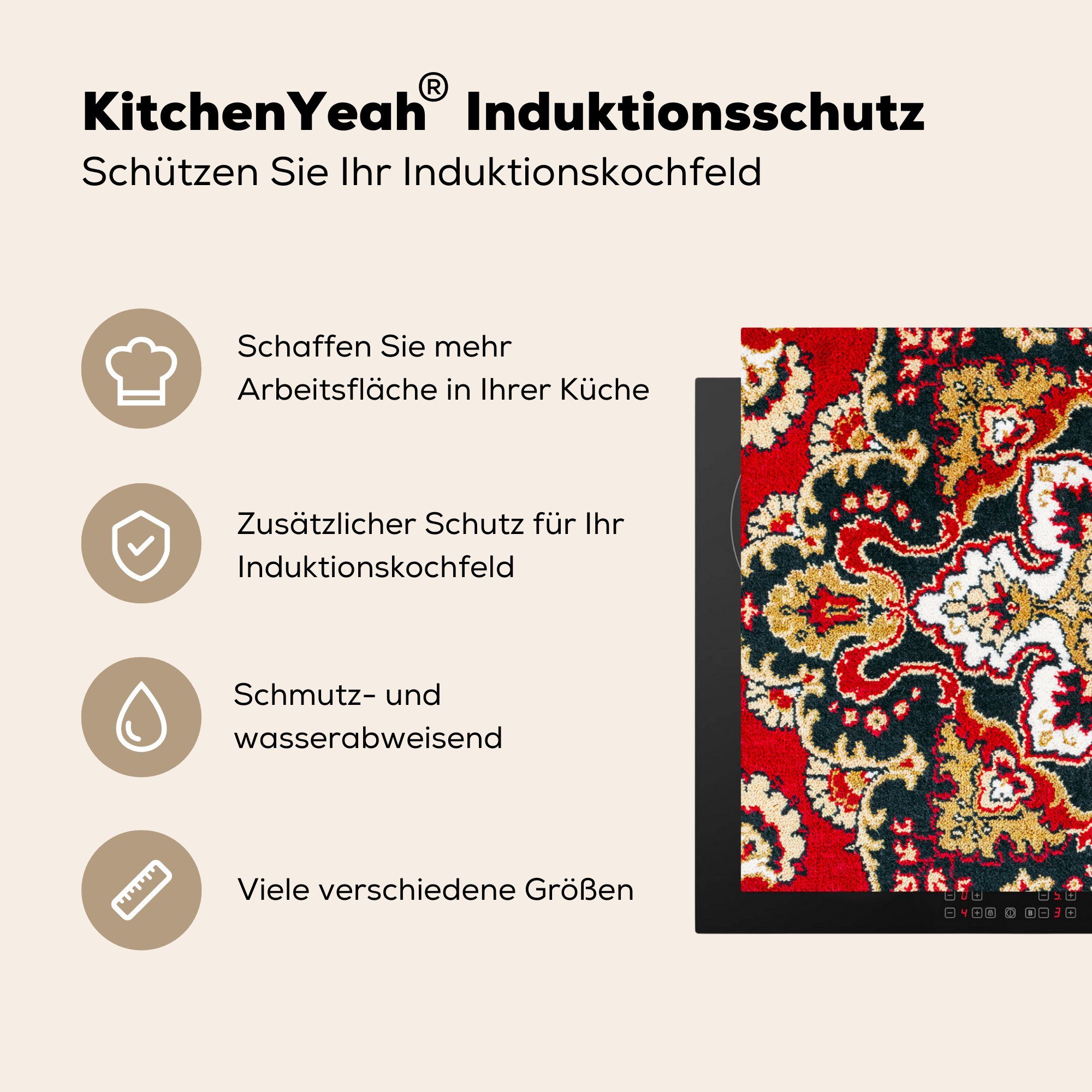 MuchoWow Herdblende-/Abdeckplatte Persischer Teppich Teppich, (1 Schutz die 81x52 tlg), Mandala Ceranfeldabdeckung Vinyl, cm, küche, Induktionskochfeld - für 