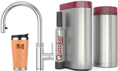 QUOOKER Küchenarmatur QUOOKER FLEX Zugauslauf Chrom Combi+ B mit CUBE (22+XCHRCUBE) (2-St) 100°C Kochendwasserhahn mit Trinkwassersystem