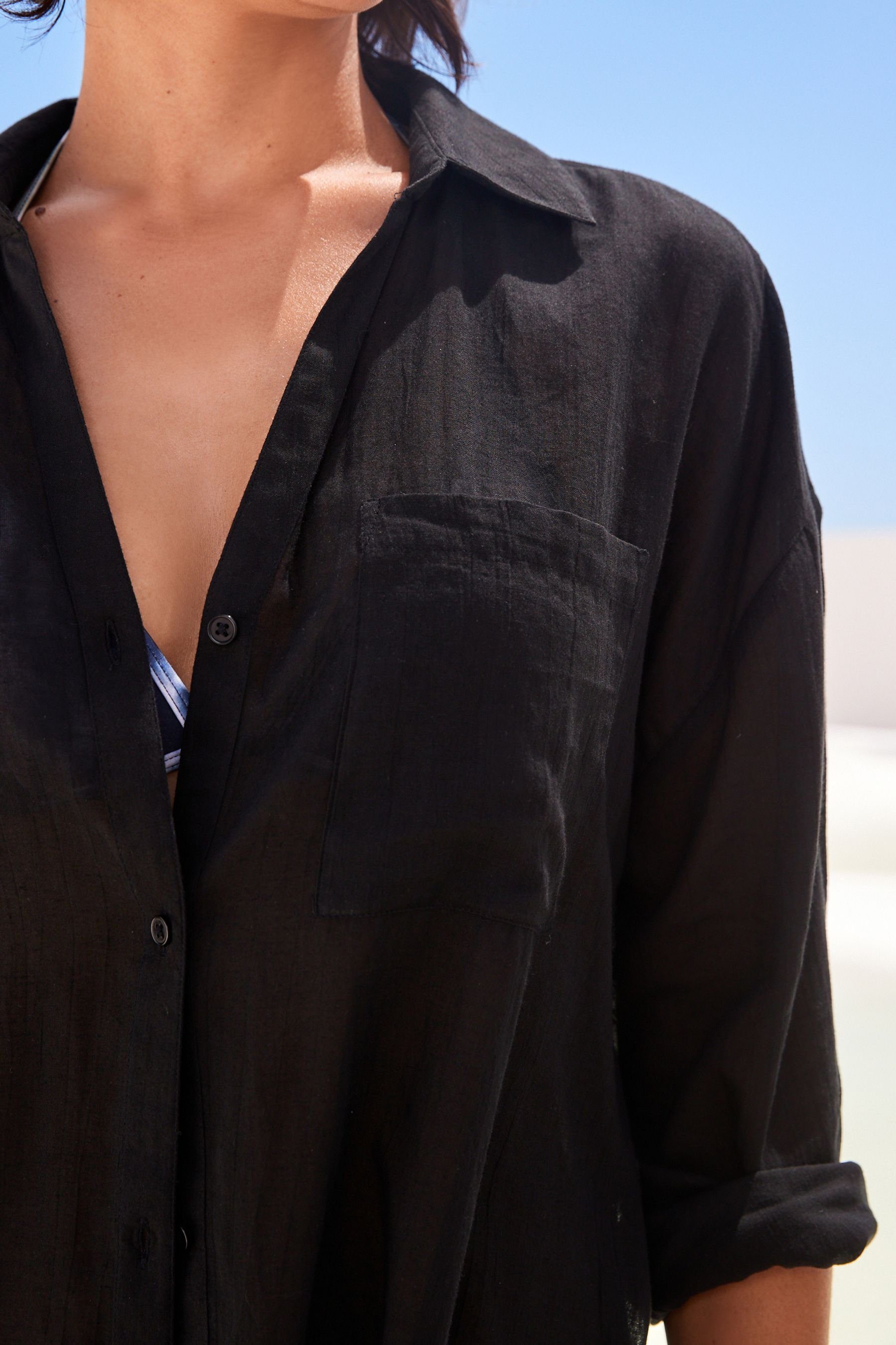 Black Strandshirt (1-tlg) Next Strandhemd Baumwolle aus
