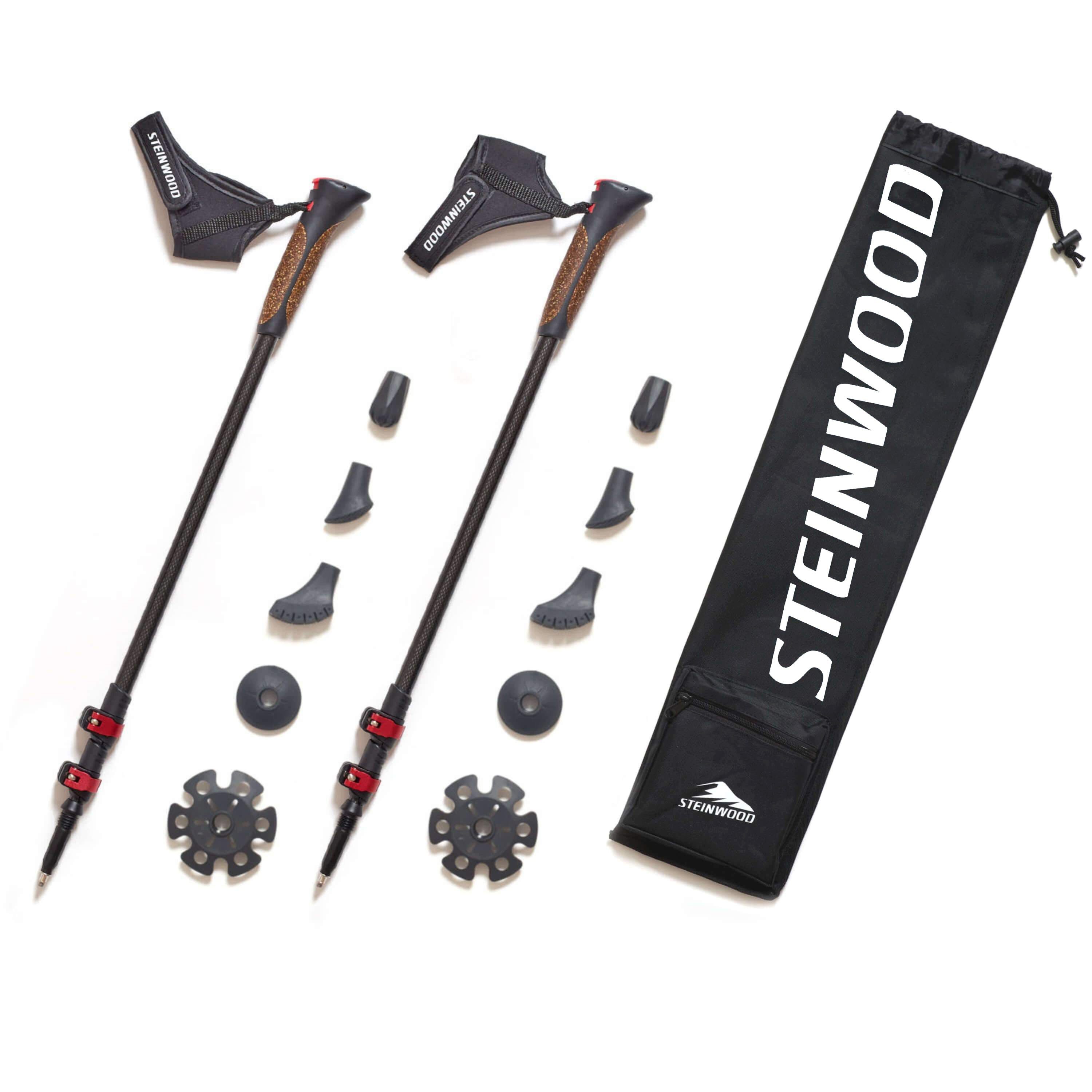 Steinwood Nordic-Walking-Stöcke 100% Carbon verstellbar mit Teleskop und Klemmverschluss mit extra Gu…
