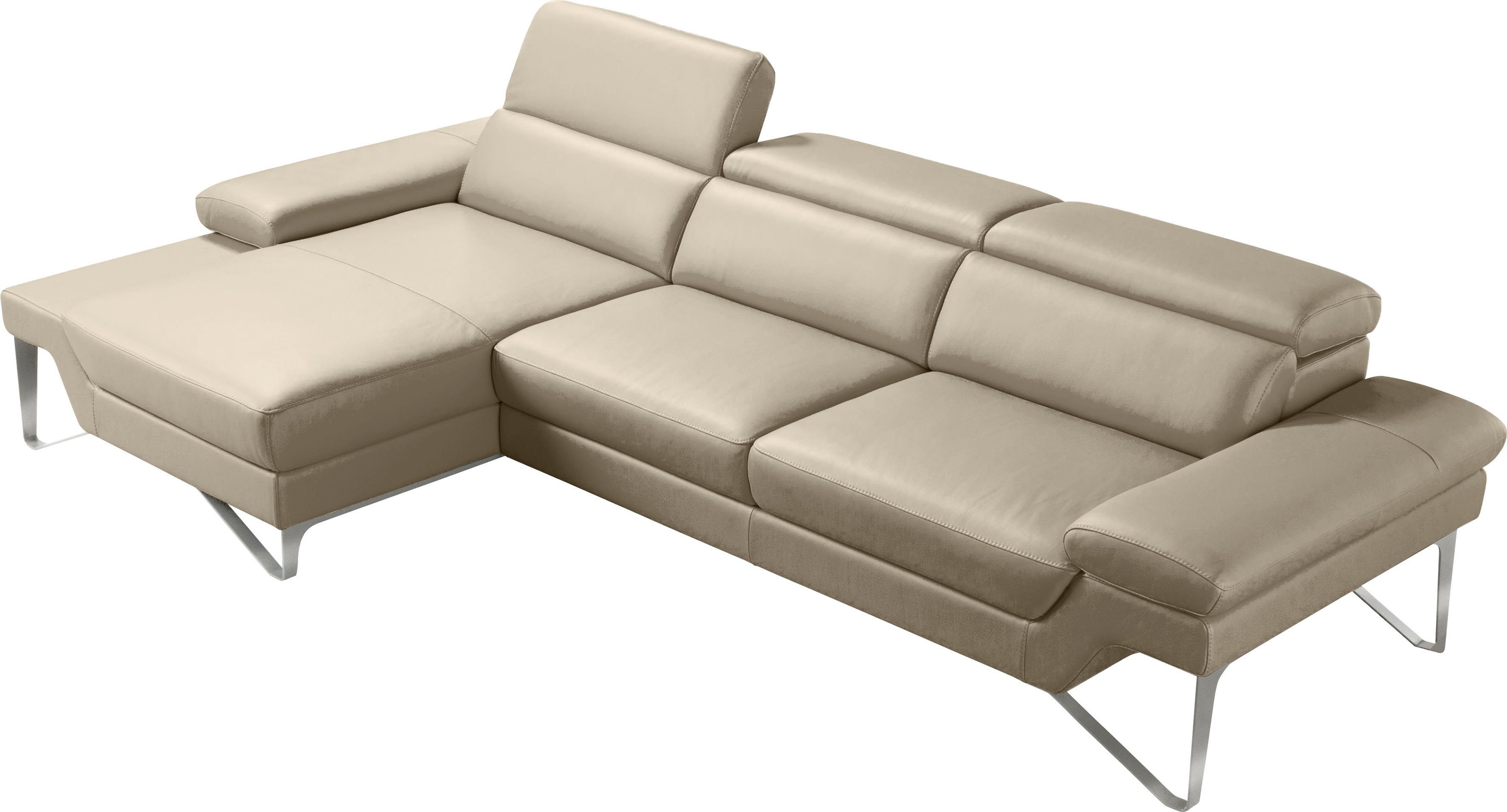 Egoitaliano Ecksofa Princess, elegantes Designsofa mit erstklassigem Sitzkomfort, L-Form, mit Recamiere, inkl. Kopfteilverstellung, edle Designmetallfüße