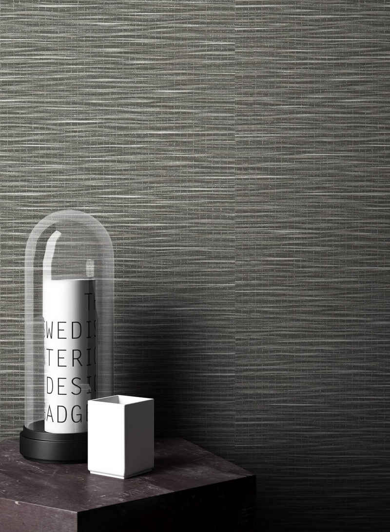 Newroom Vliestapete, Schwarz Tapete Uni Streifen - Streifentapete Unitapete Grau Modern Querstreifen Einfarbig für Wohnzimmer Schlafzimmer Küche
