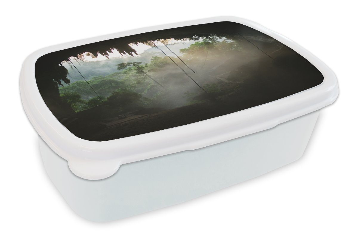 MuchoWow Lunchbox Blick aus einer Höhle in Borneo, Kunststoff, (2-tlg), Brotbox für Kinder und Erwachsene, Brotdose, für Jungs und Mädchen weiß