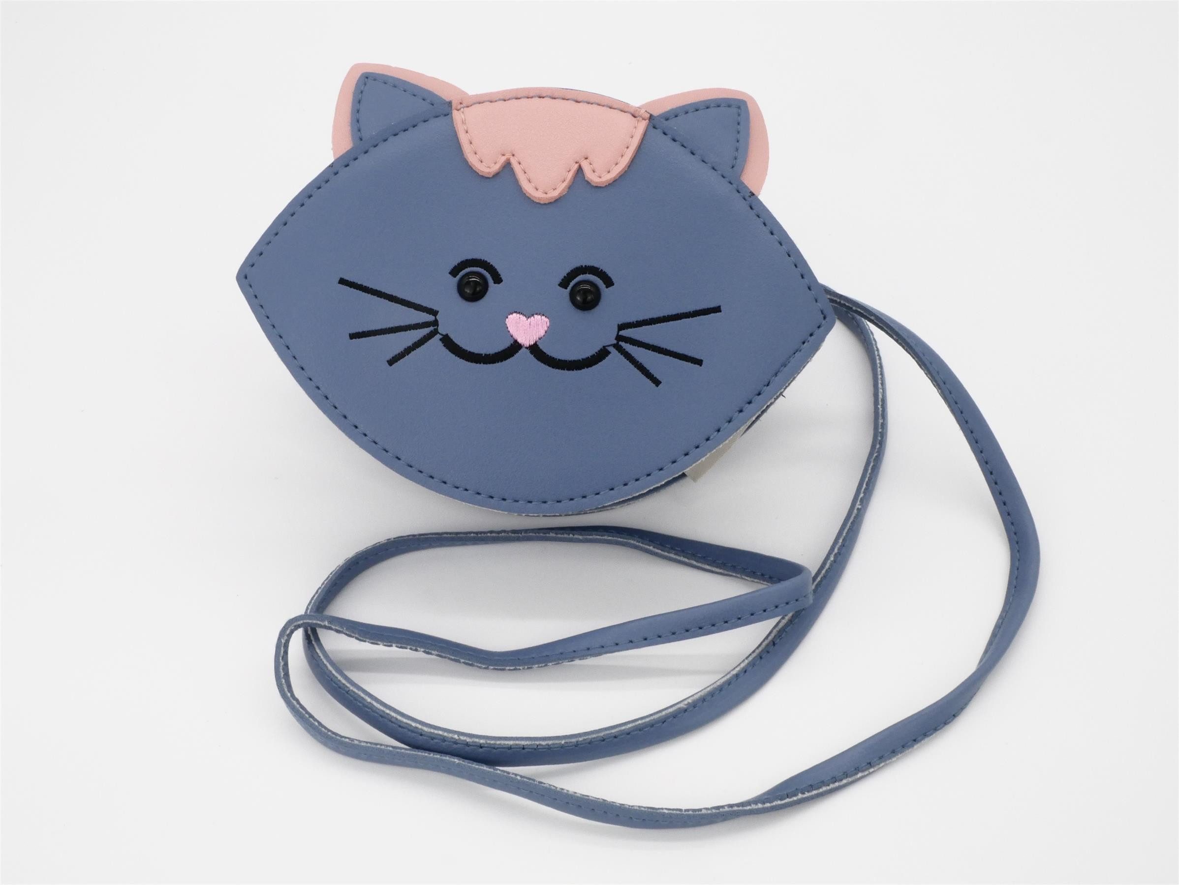 GlücksNugget Kindergartentasche Blau Kindertasche Katze – ovale Mädchentasche mit Katzenmotiv