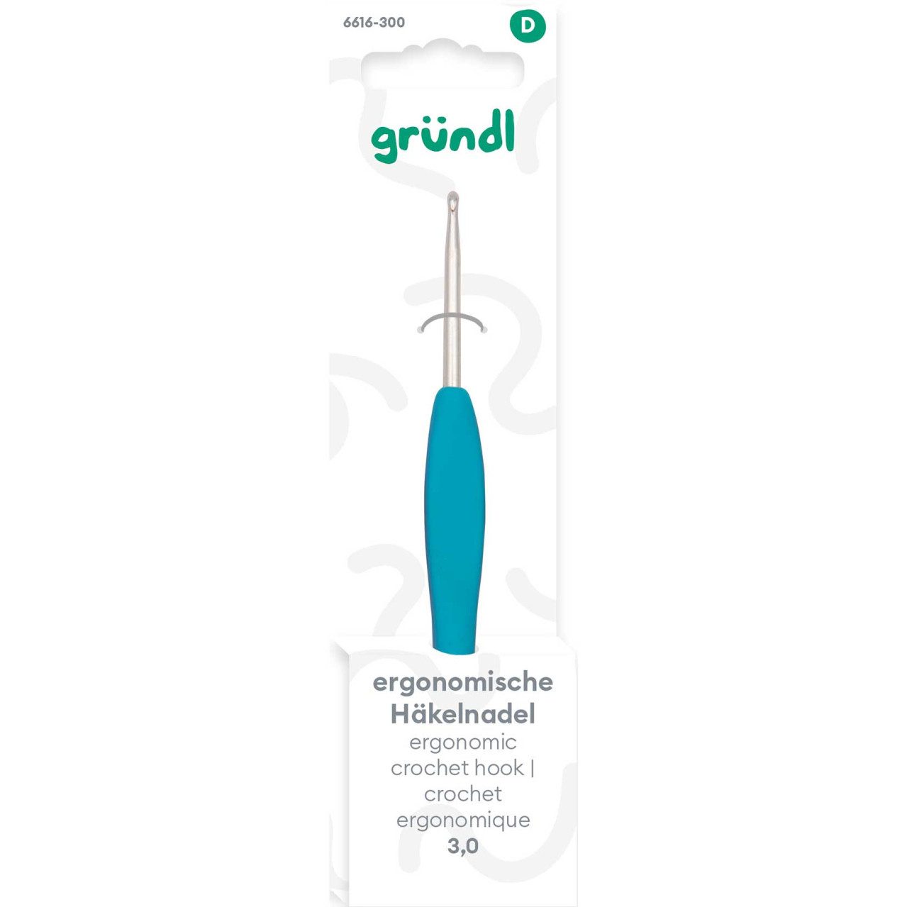 Gründl Bastelnaturmaterial Gründl Ergonomische Häkelnadel 3 mm türkis
