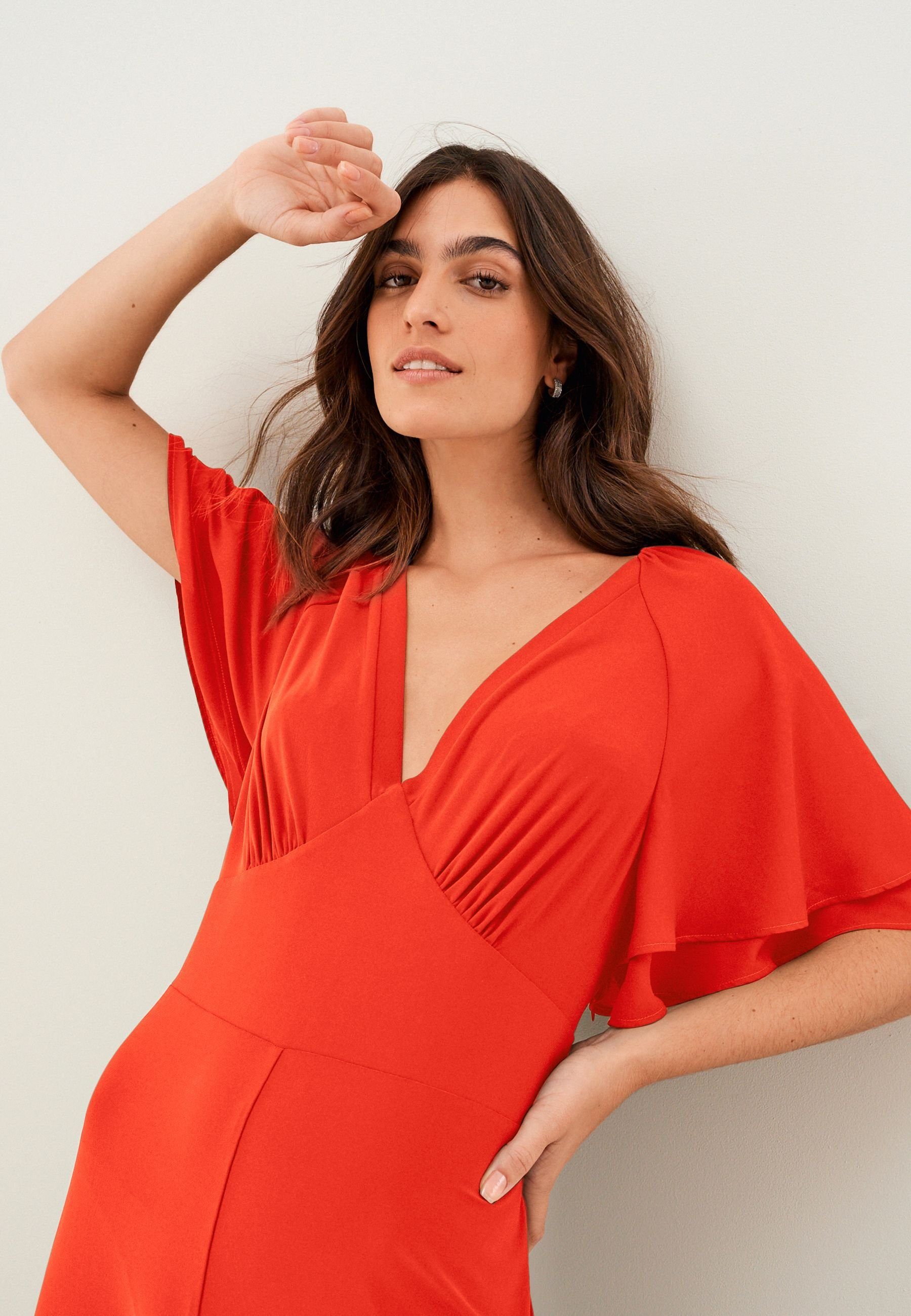 Next Jumpsuit Jumpsuit mit V-Ausschnitt und Trompetenärmeln (1-tlg)