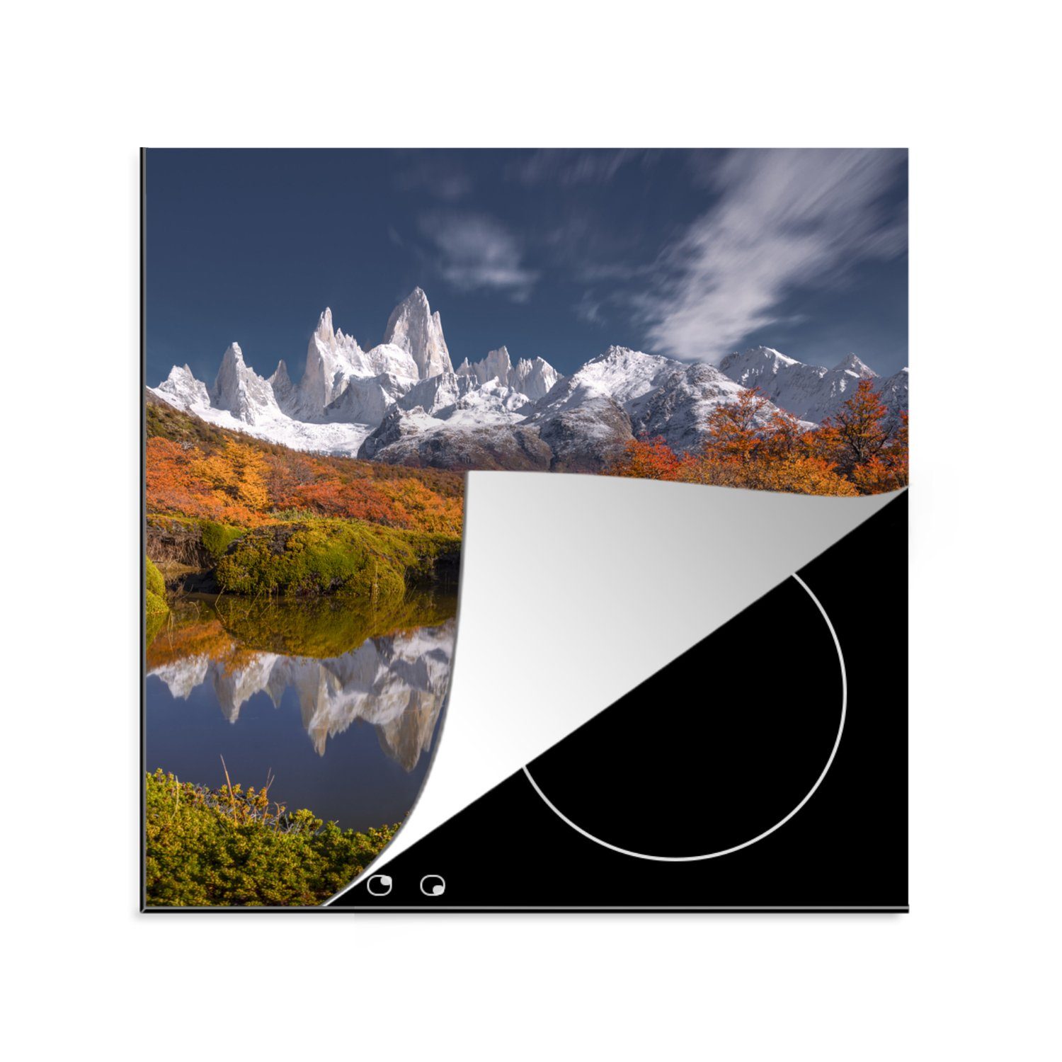 MuchoWow Herdblende-/Abdeckplatte Chile - See - Herbst, Vinyl, (1 tlg), 78x78 cm, Ceranfeldabdeckung, Arbeitsplatte für küche | Herdabdeckplatten