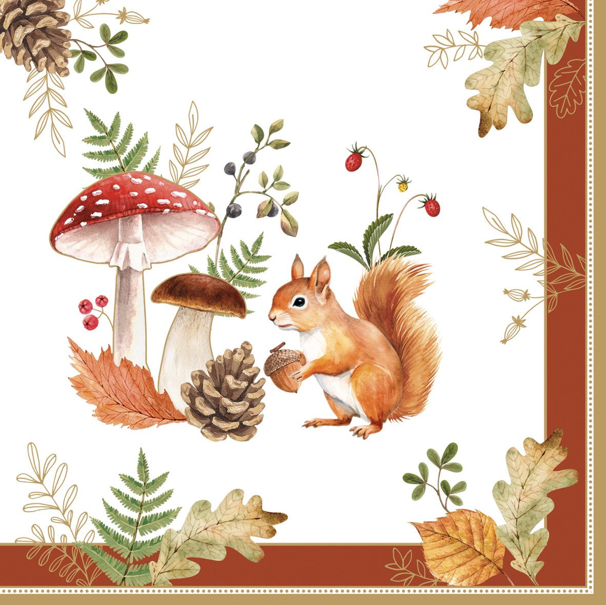 EasyLife Papierserviette Autumn Breeze, Farbe: Weiß, Motiv: Herbst, Blätter, Eichhörnchen