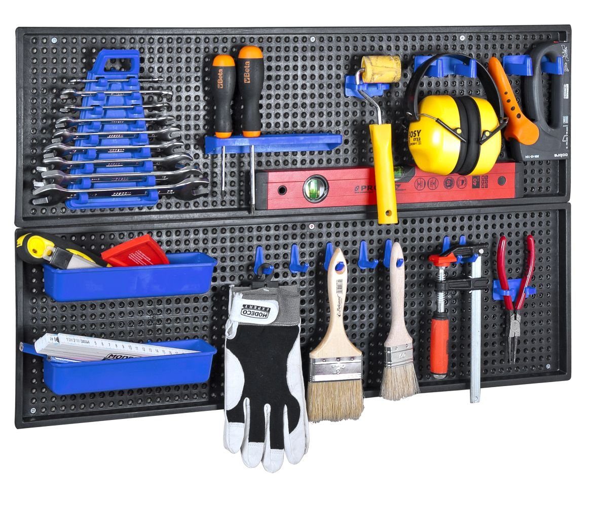 Kreher Lochwand Blaue Werkzeuglochwand aus Kunststoff mit 24 teiligem Hakenset, (1-tlg)