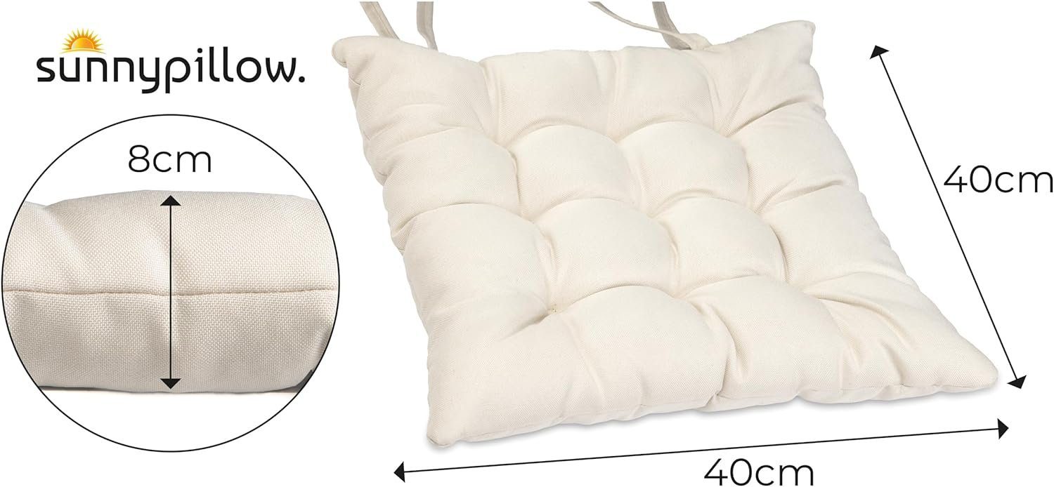 sunnypillow Stuhlkissen 4er Set Stuhlkissen mit Bändern Ontario, Ecru