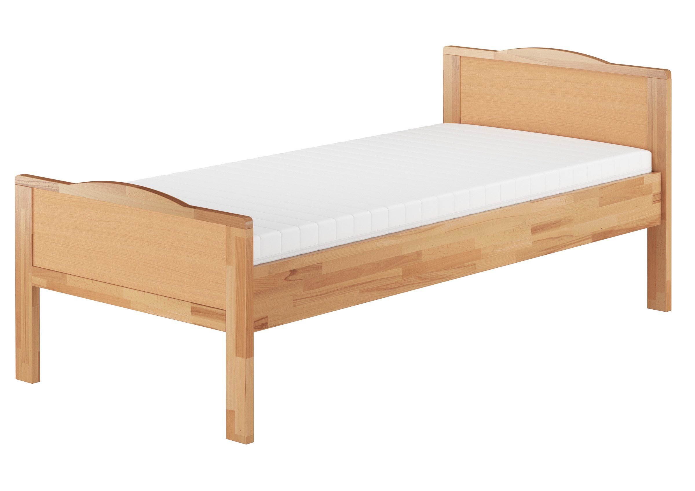 und Komplettset Einzelbett Bett Buchefarblos 100x200 ERST-HOLZ Buche Matratze, lackiert mit Federleisten