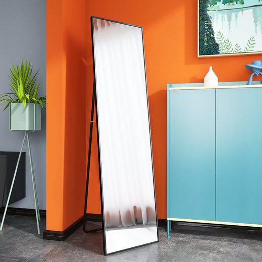 SOFTWEARY Standspiegel »Ganzkörperspiegel mit Metallrahmen und Haken, 140x40 cm, HD Wandspiegel, Ankleidespiegel, kippbar«