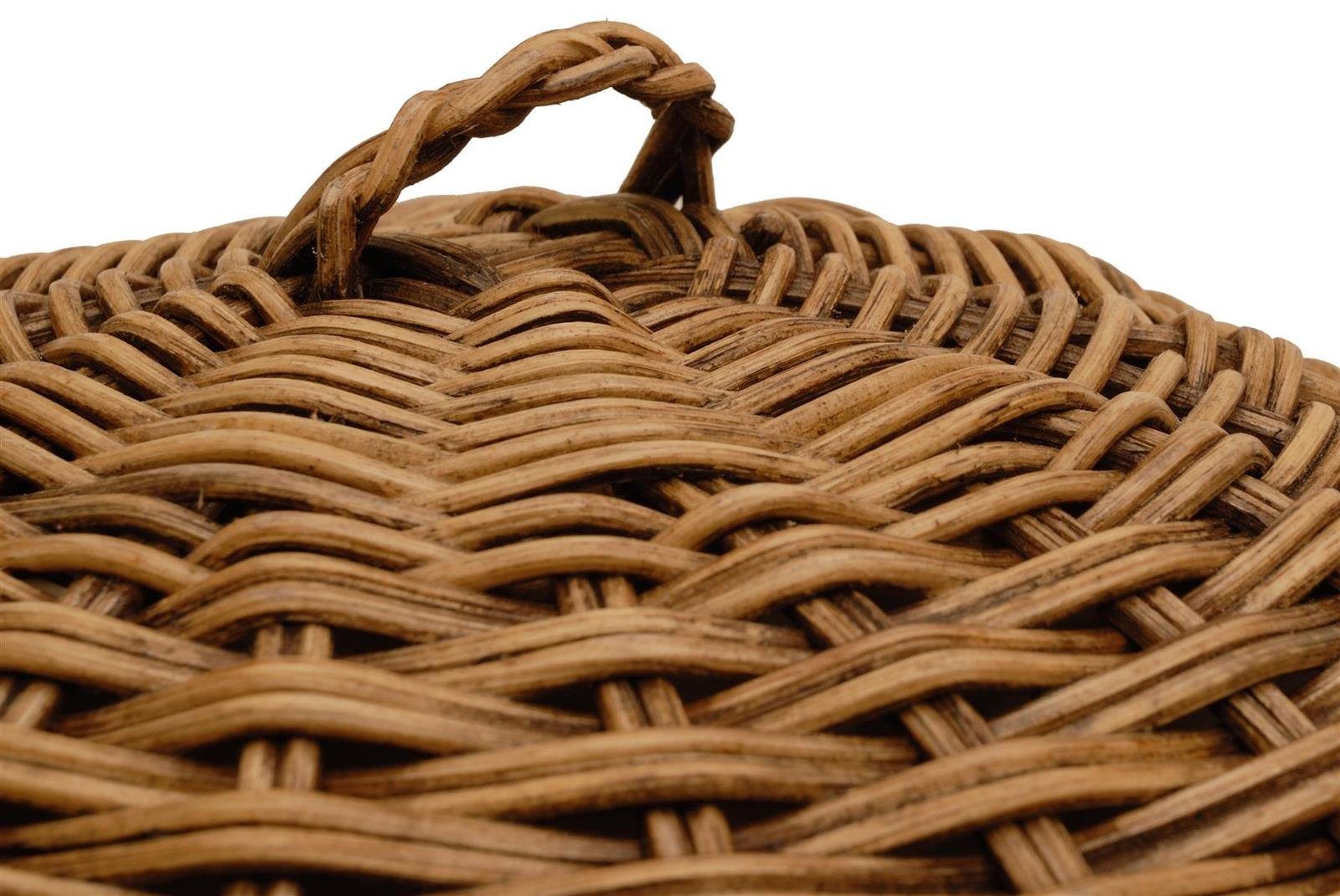 Krines Home Wäschetonne Wäschekorb Wäschetonne Wäschesammler Ø 50 cm aus echtem Rattan, rund mit Deckel und Inlett – Bild 4 von 5