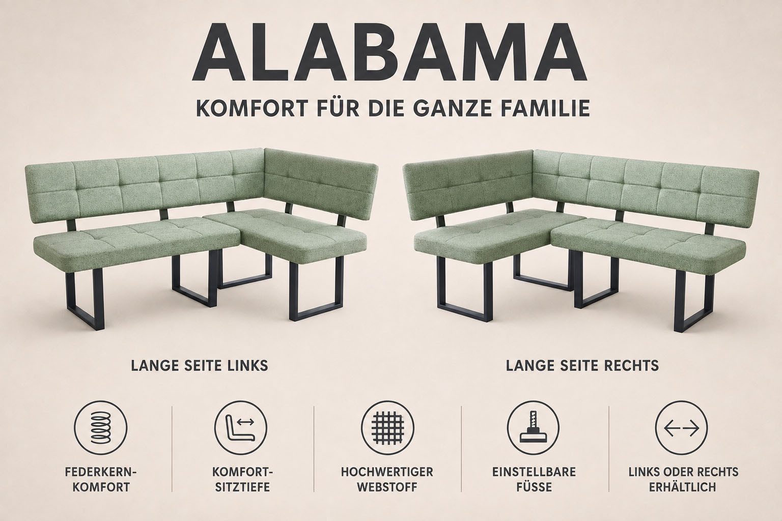 OTTO home Eckbank Alabama (1-St), gemütliche Sitzbank in Webstoff mit Federkern und Komfort-Sitztiefe – Bild 3 von 5