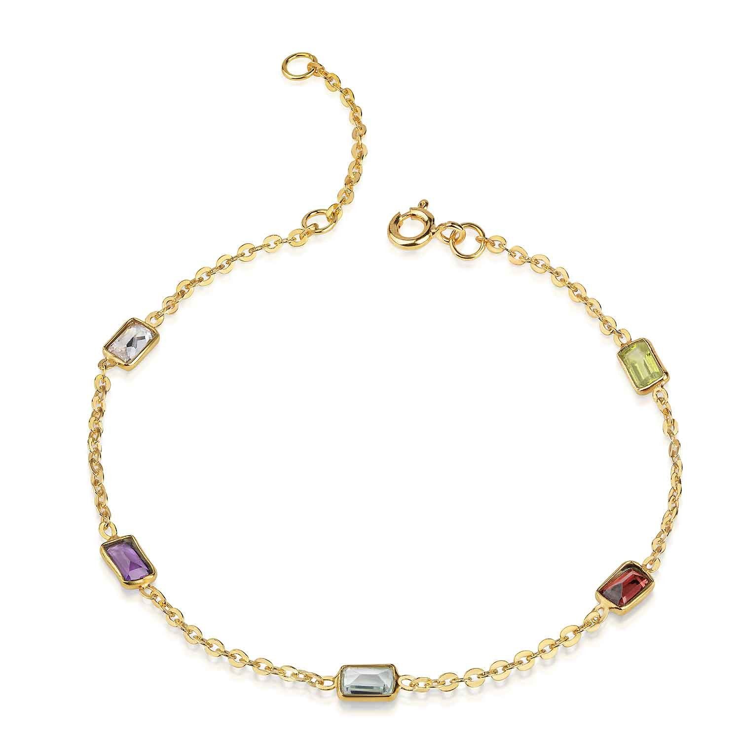 Valentinstagsgeschenk Materia Armkette Damen Edelstein Armband Bunt Gold 17,5-20cm SA-40, Sterlingsilber, vergoldet, gelb|goldfarben