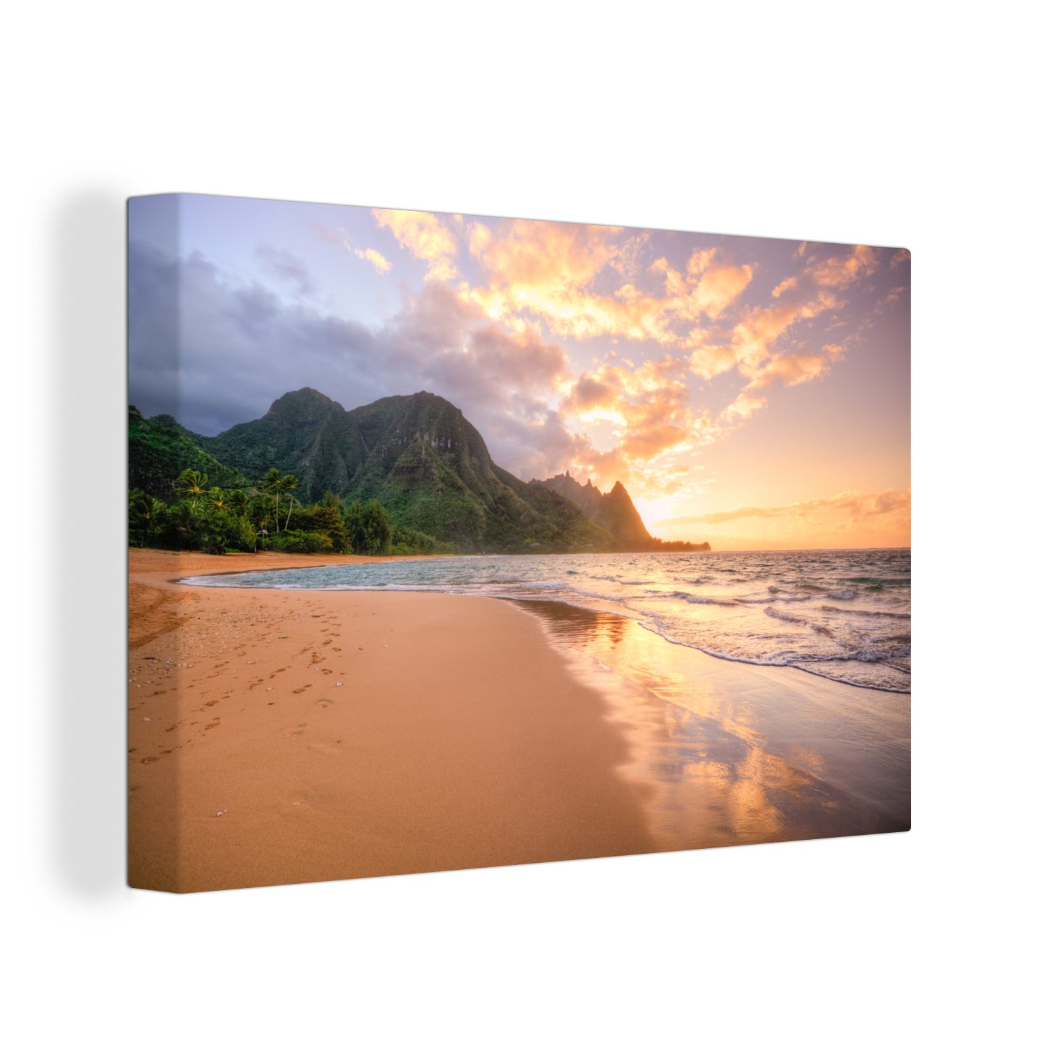 OneMillionCanvasses® Leinwandbild Sonnenuntergang auf Kauai, (1 St), Wandbild Leinwandbilder, Aufhängefertig, Wanddeko, 30x20 cm | Leinwandbilder