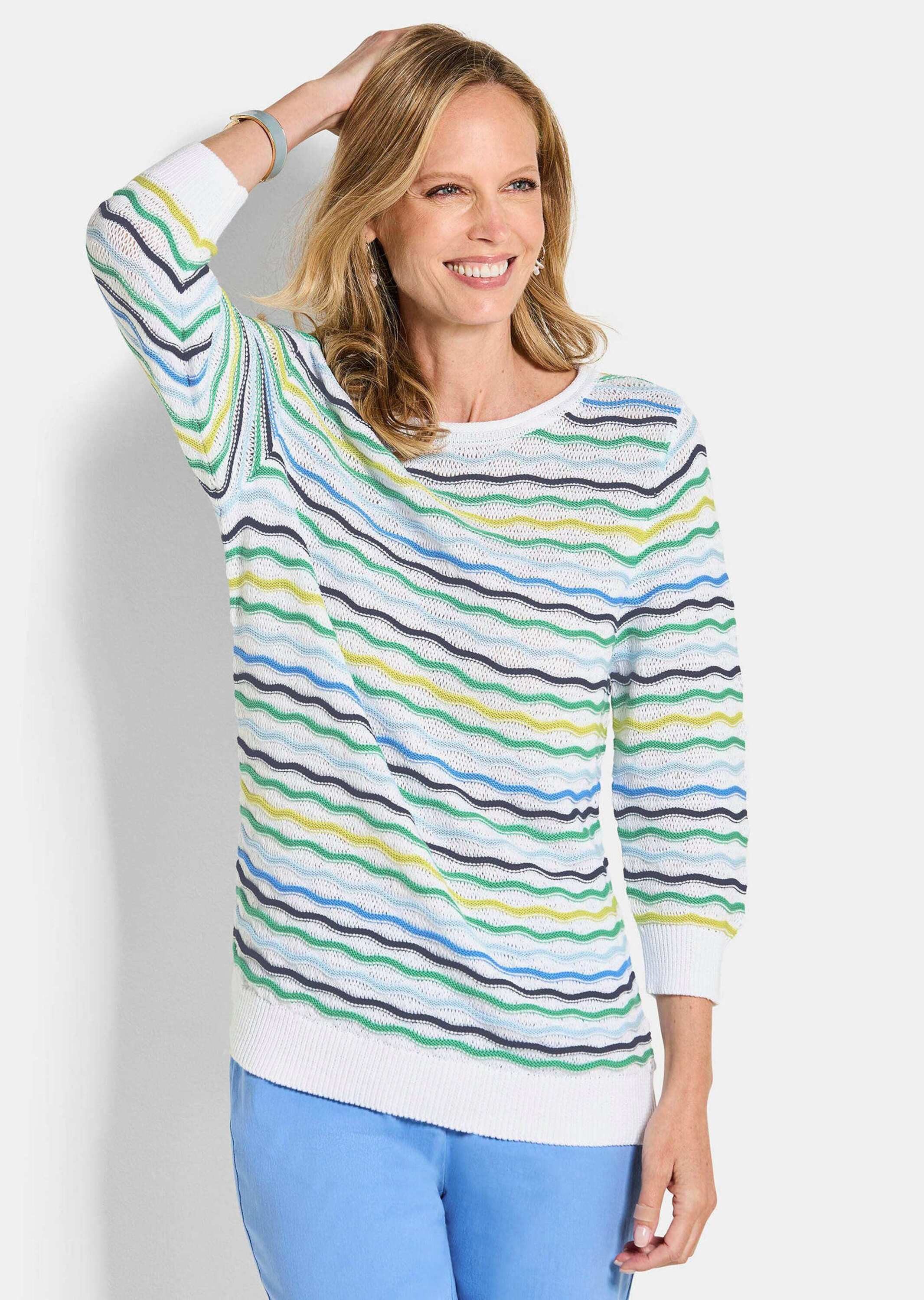 Strickpullover Kurzgröße: Baumwollpullover mit Wellenmuster
