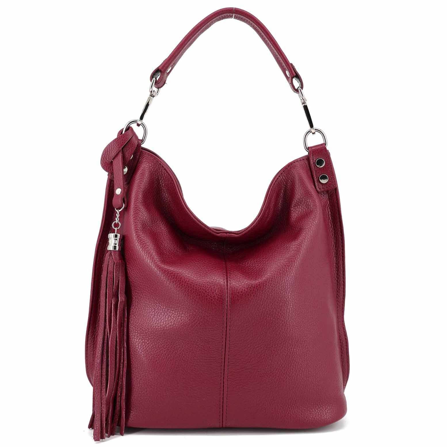 ITALYSHOP24 Schultertasche MADE IN ITALY XL Damen Nappa Leder Handtasche Shopper Umhängetasche, große 3xFach geteiltes Hauptfach, Freizeit Abend Reise Sport Urlaub