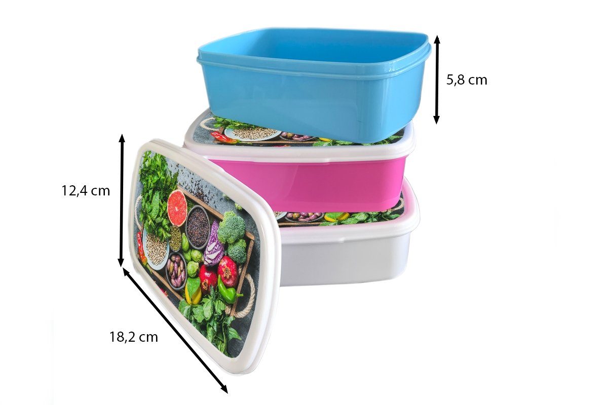 MuchoWow Lunchbox Box - Obst Kunststoff, Kunststoff für Brotbox rosa Brotdose Kinder, (2-tlg), Erwachsene, Mädchen, Snackbox, - Gesund