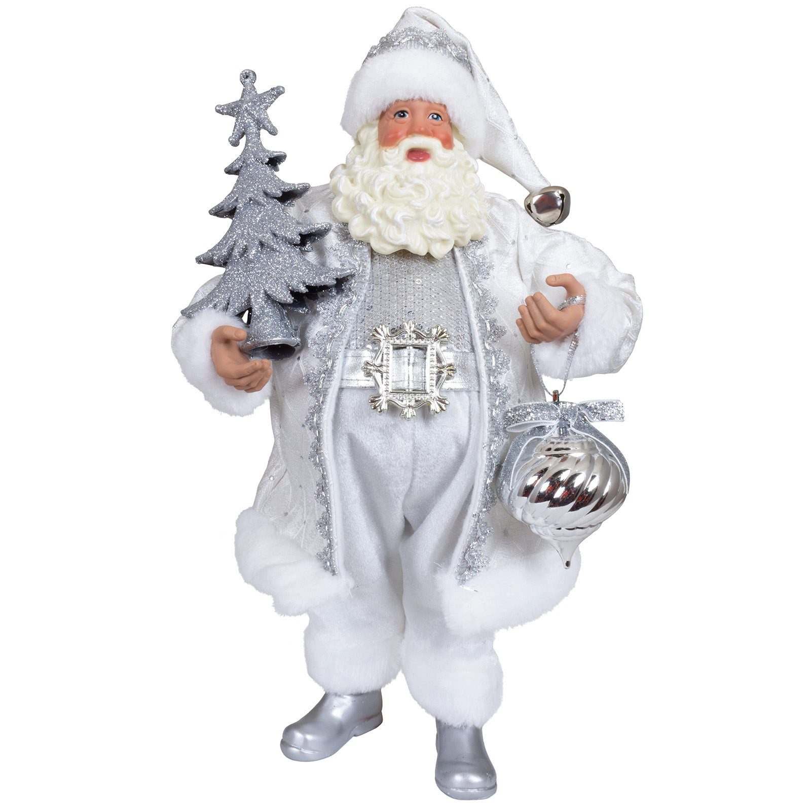 Christmas Paradise Weihnachtsmann Deko Figur 38 cm (Weihnachtsdeko, 1 St., stehend), weiß-silber