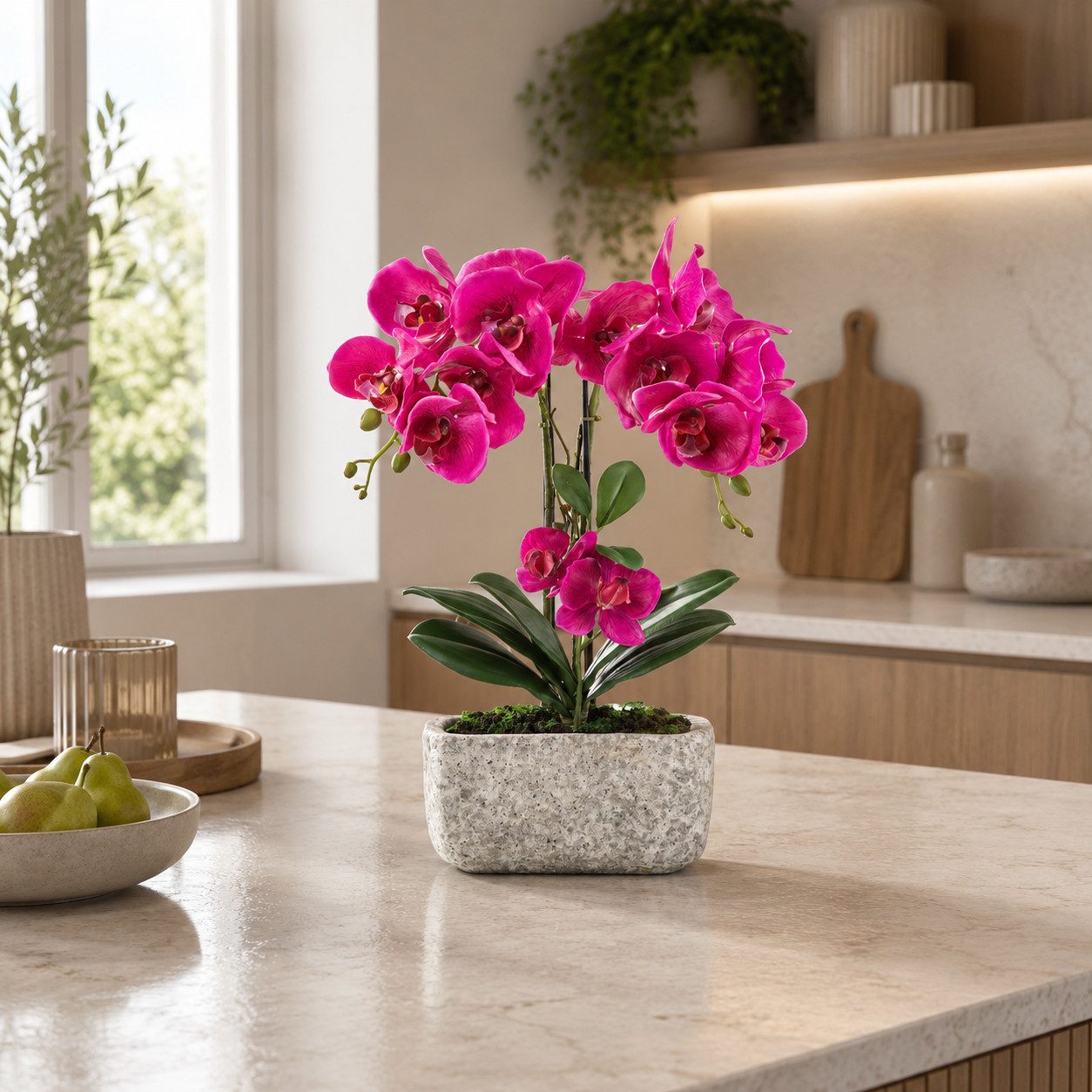 Kunstorchidee PASCH® Orchidee künstlich wie echt (40cm) in Urban Stone Töpfen Orchidee, PASCH, Real Touch Blüten, Handgefertigter Stone Cube