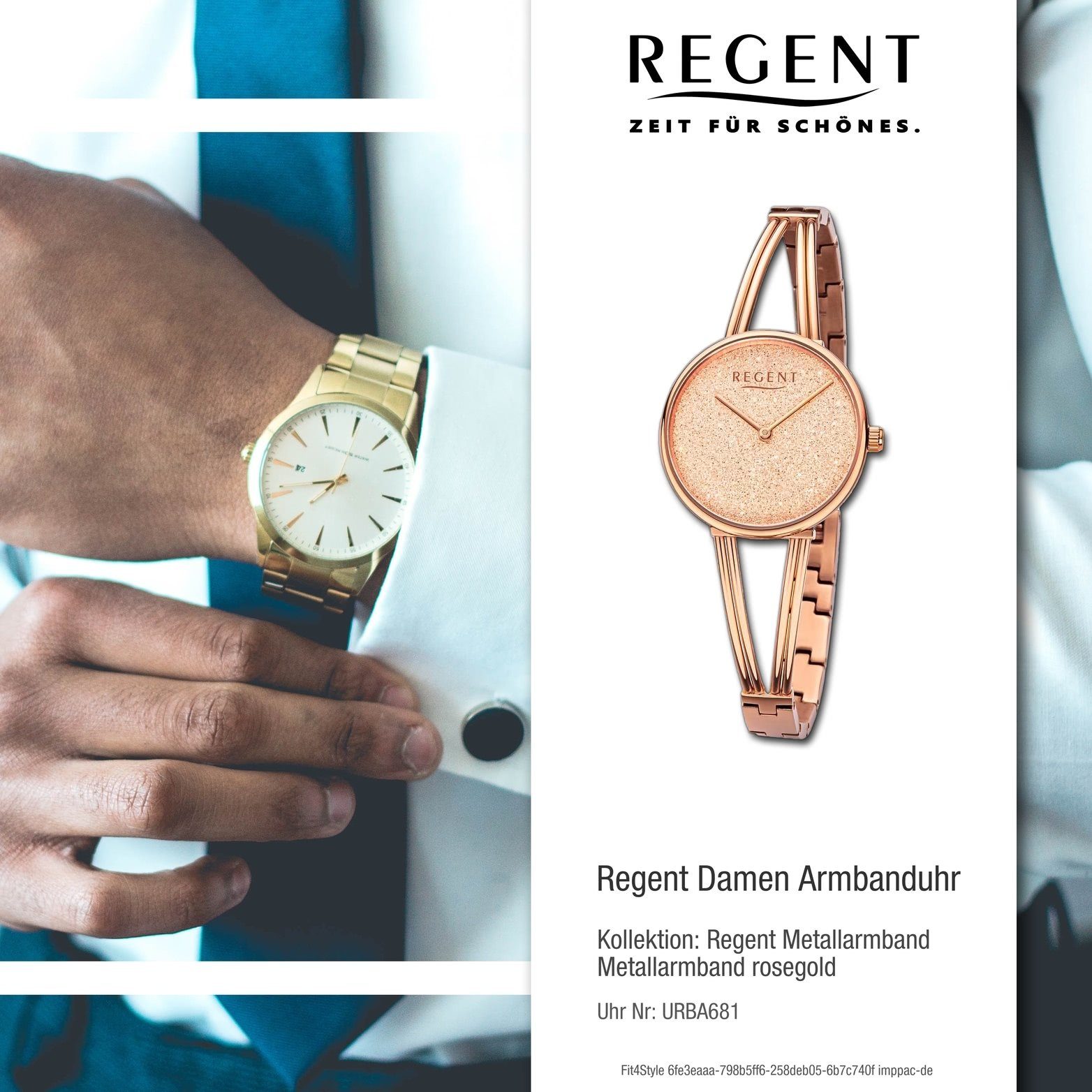 Analog, rundes extra Gehäuse, Armbanduhr Metallarmband Damen 30mm) Damenuhr Regent rosegold, Regent (ca. Quarzuhr groß
